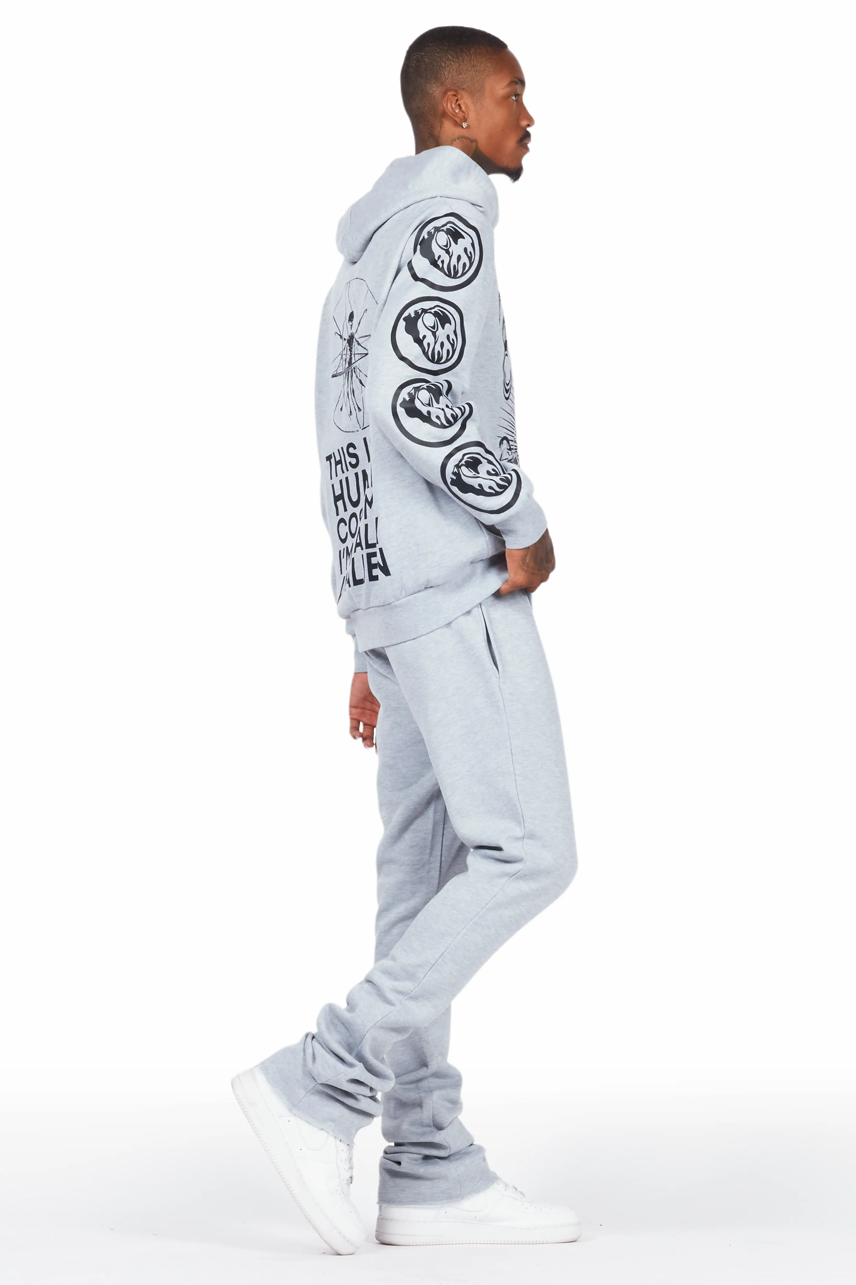 Yarden Grey Graphic Hoodie/Stacked Flare Pant Track Set - Image 3