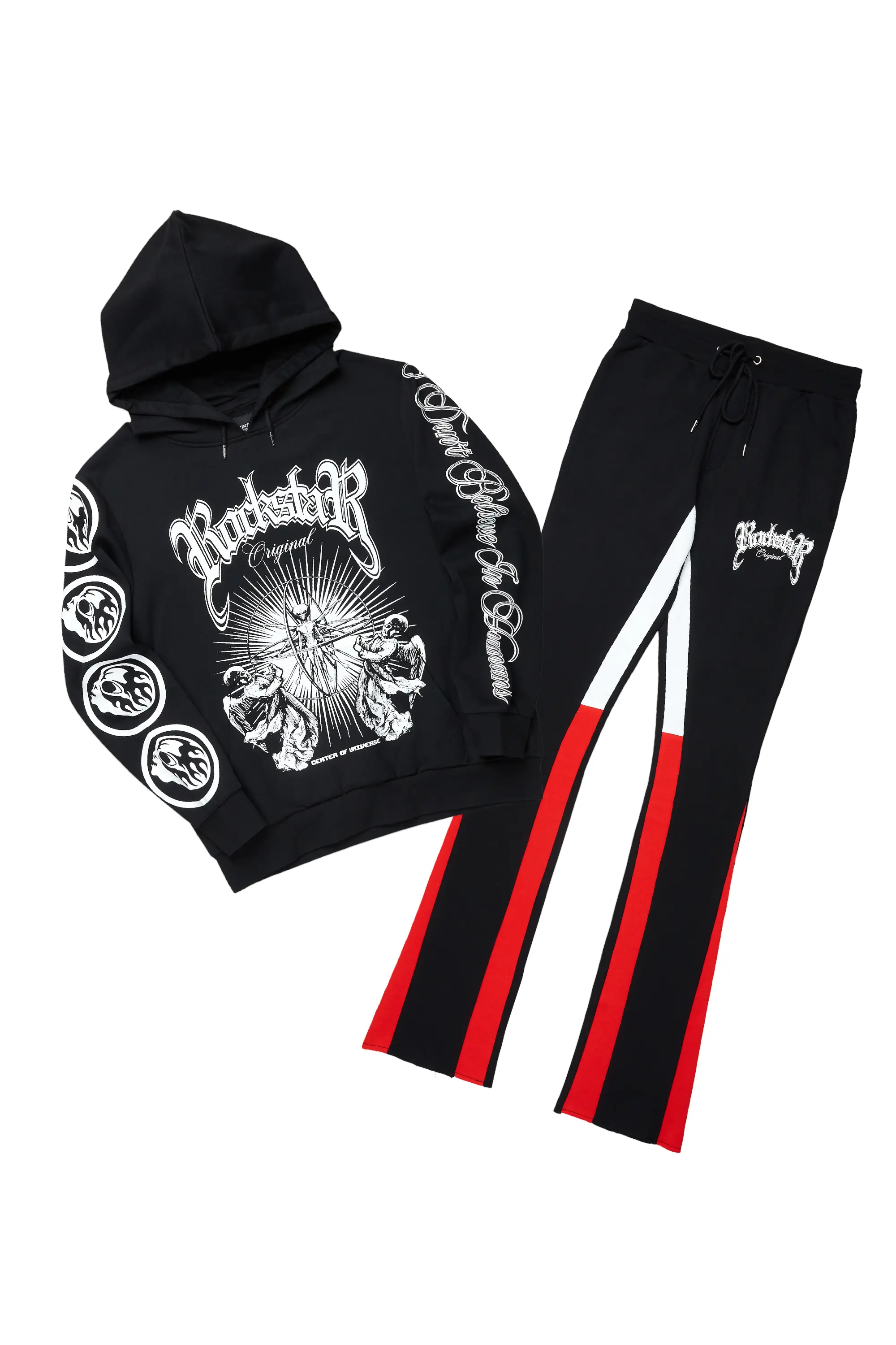 Yarden Black/Red Graphic Hoodie/Stacked Flare Pant Track Set - Image 2
