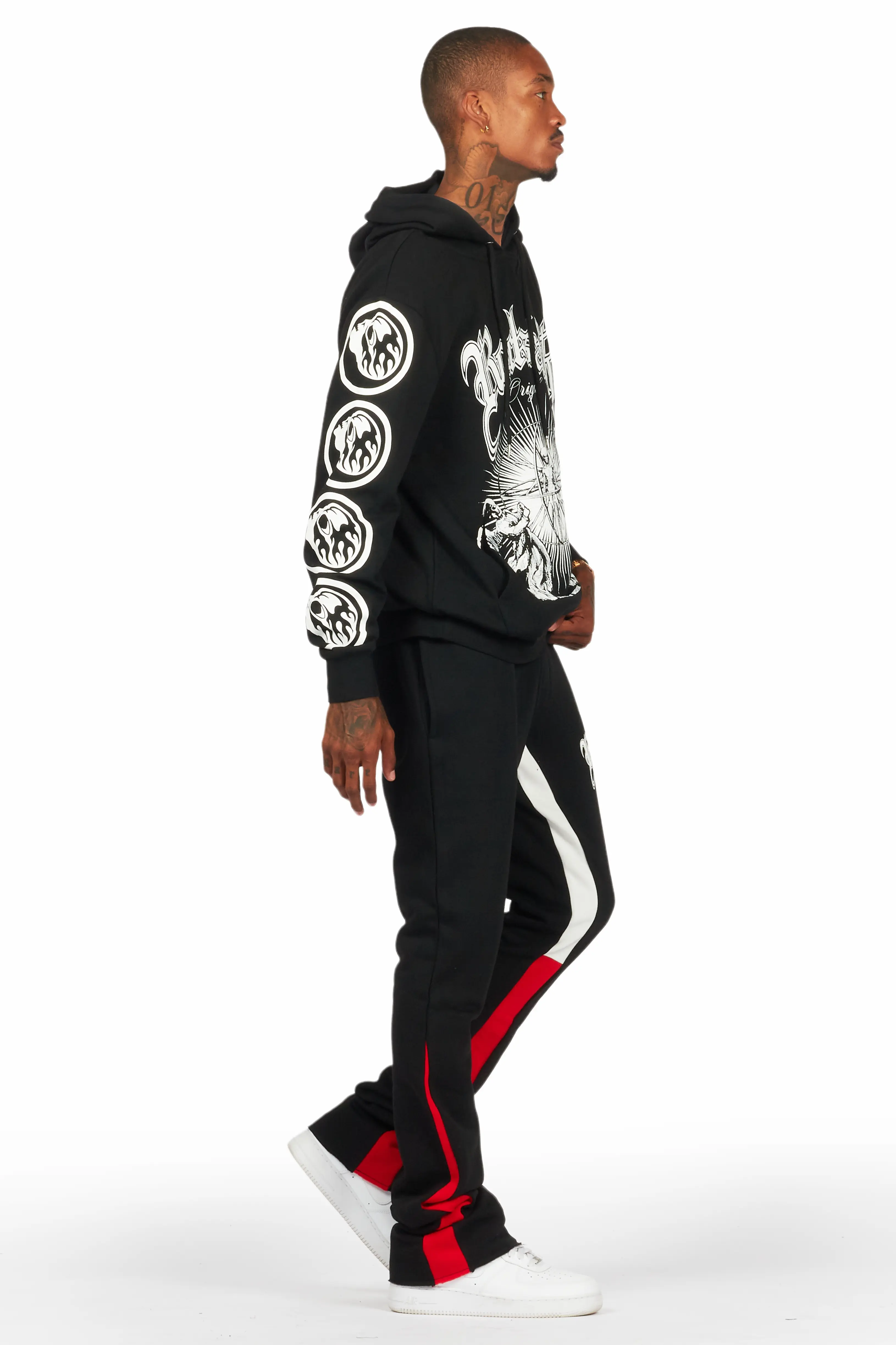 Yarden Black/Red Graphic Hoodie/Stacked Flare Pant Track Set - Image 3
