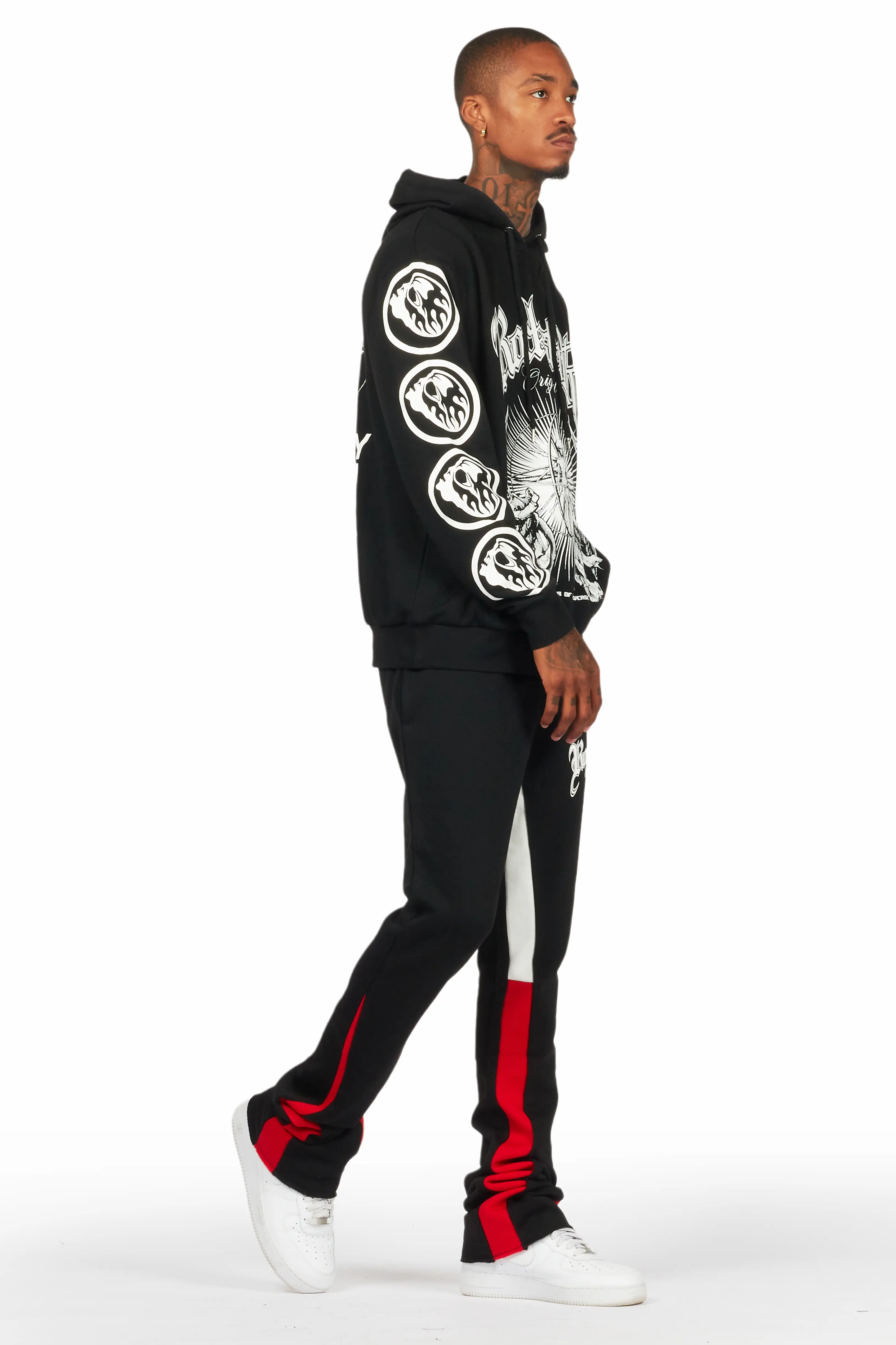 Yarden Black/Red Graphic Hoodie/Stacked Flare Pant Track Set - Image 6