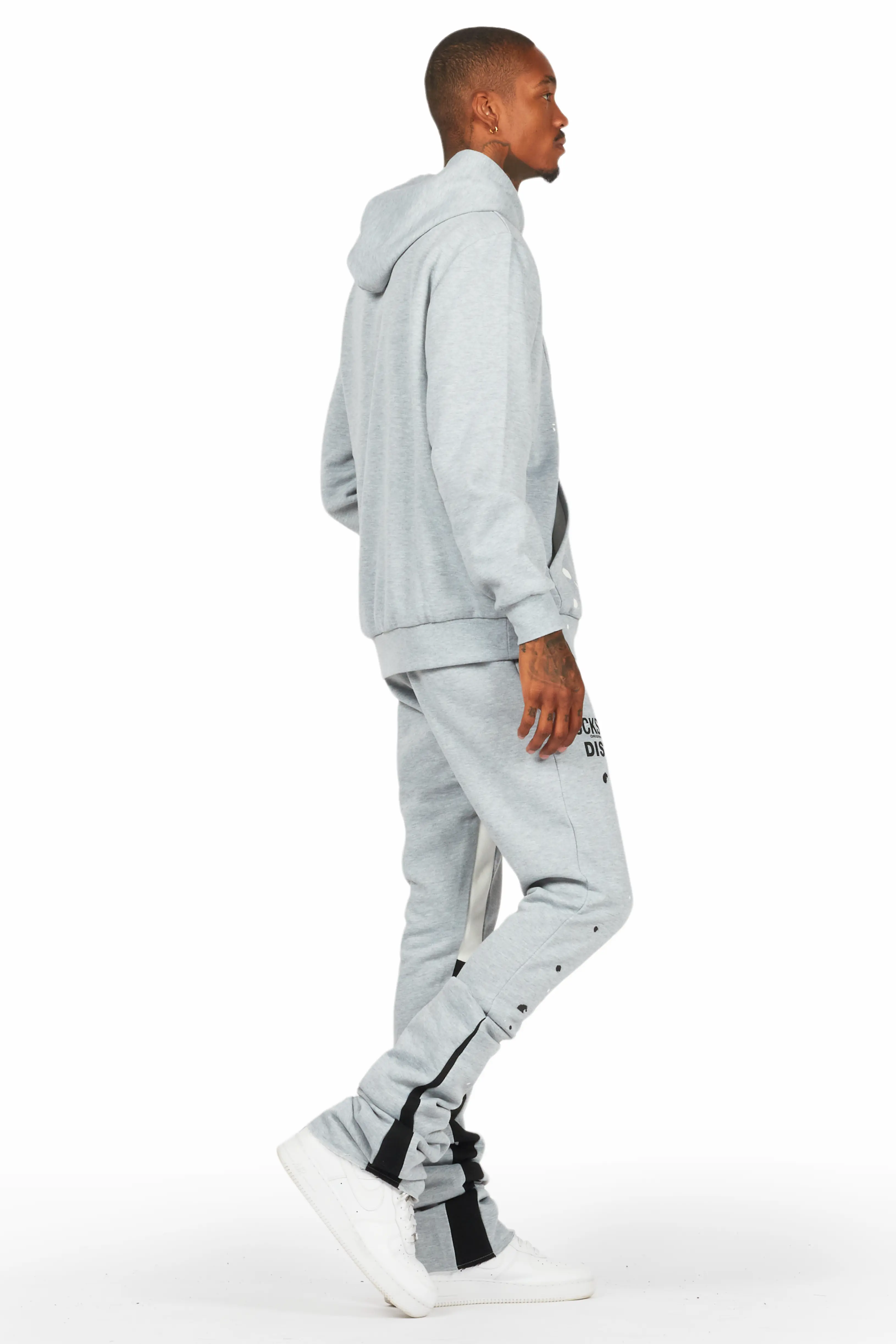 Jaco Heather Grey Hoodie/Super Stacked Flare Pant Track Set - Image 2