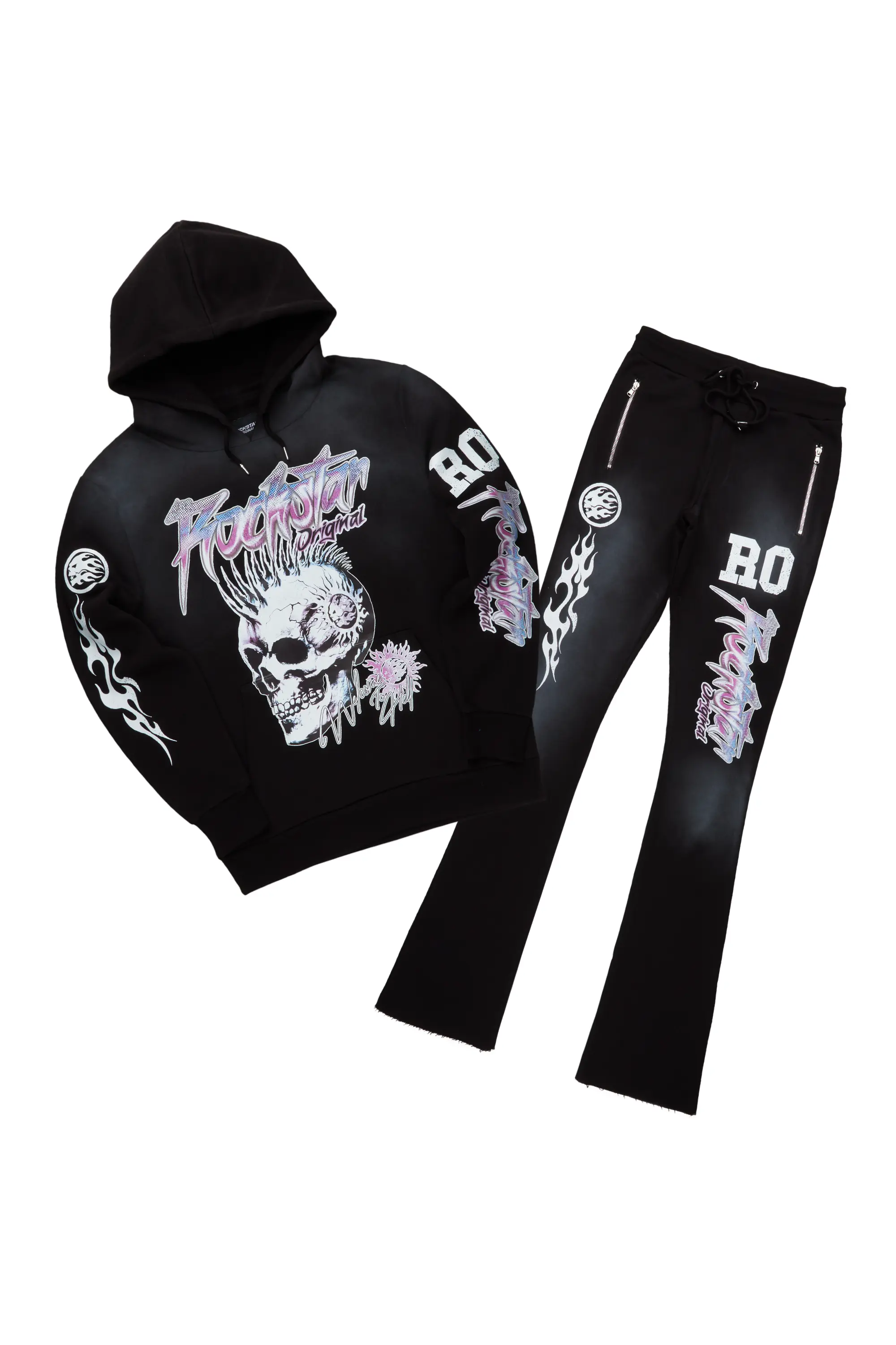 Ernesto Black Hoodie/Stacked Flare Pant Track Set - Image 2