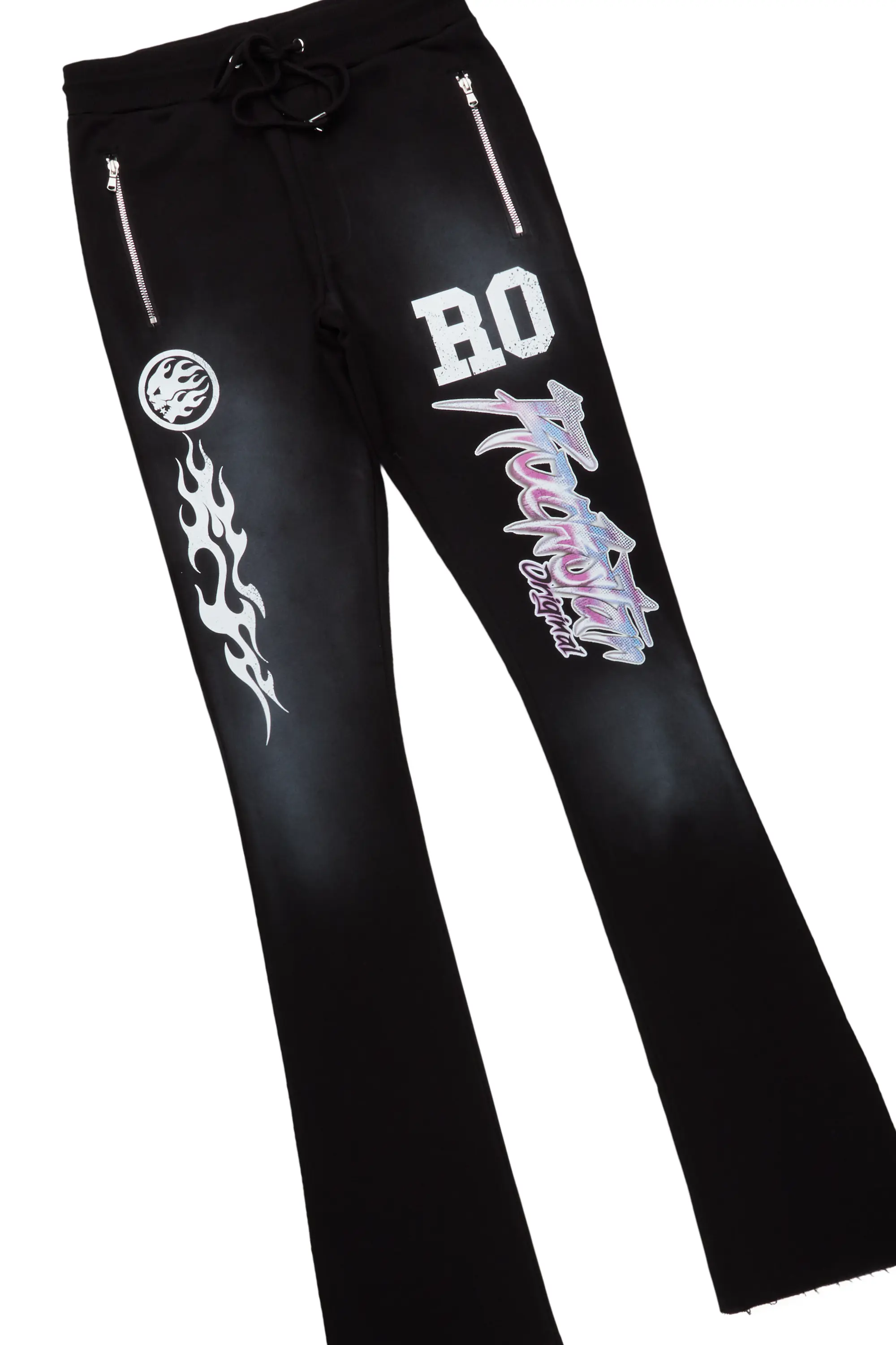 Ernesto Black Hoodie/Stacked Flare Pant Track Set - Image 8