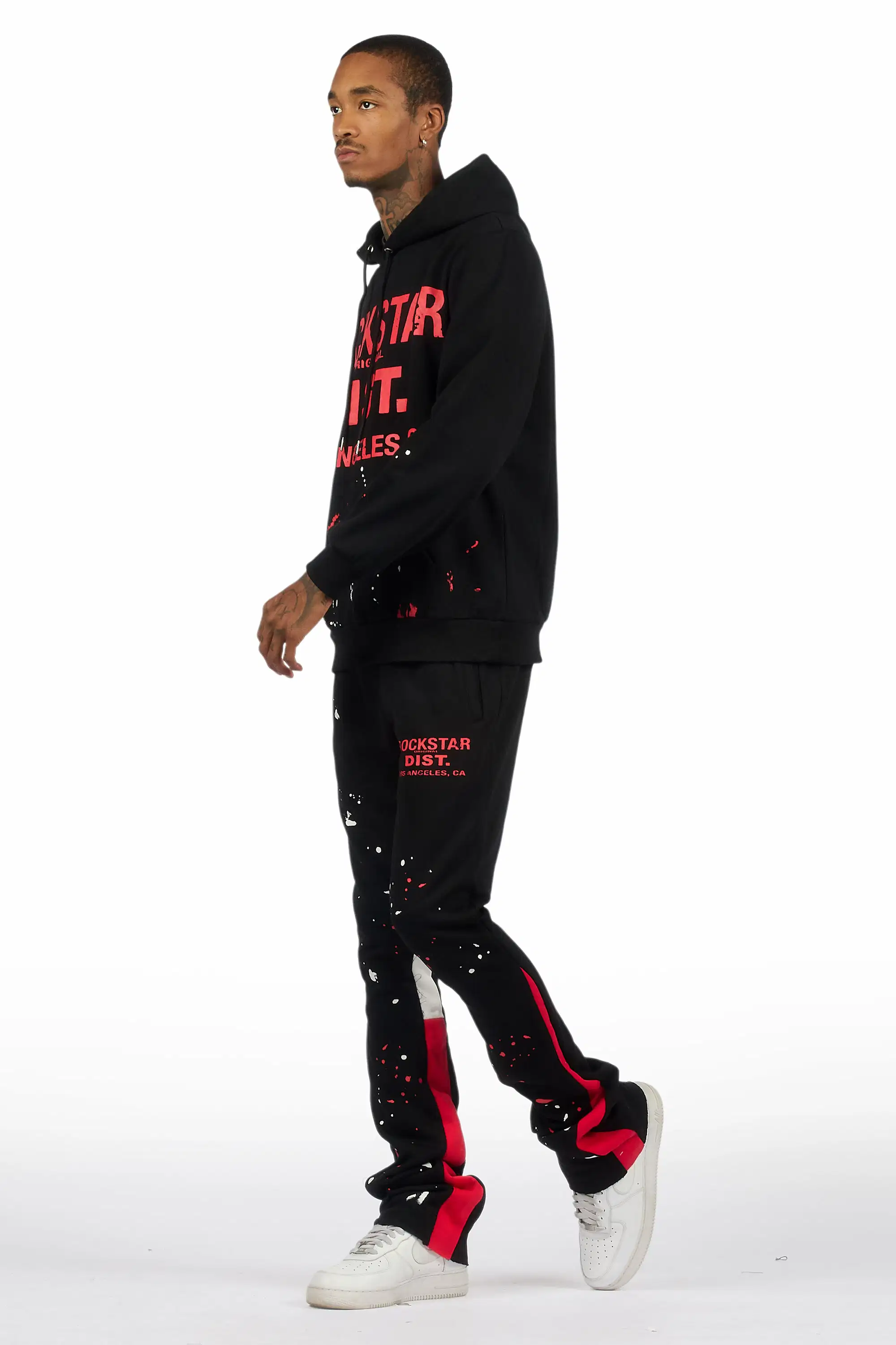Scottie Black/Red Paint Splatter Hoodie/Stacked Flare Pant Set - Image 5