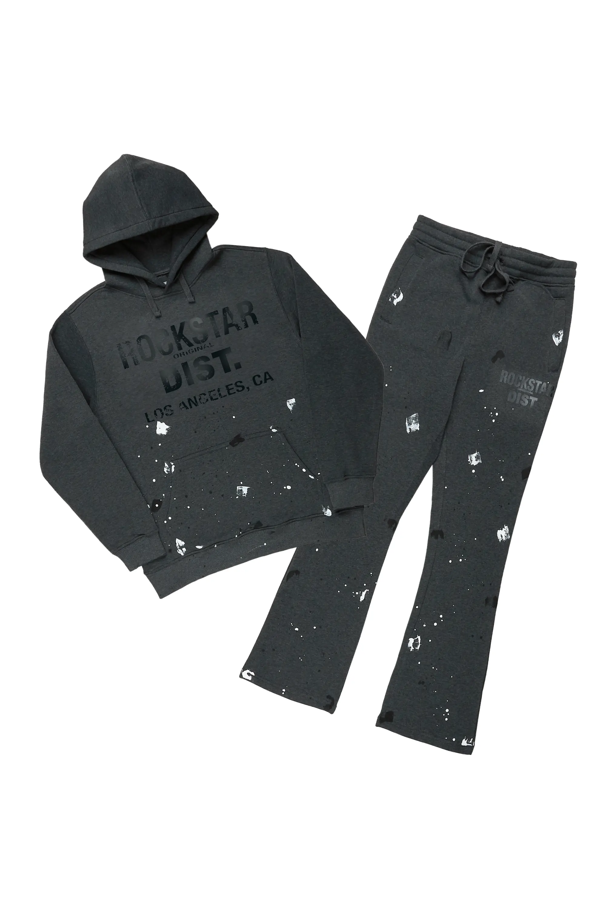 Scottie Charcoal Paint Splatter Hoodie/Stacked Flare Track Set - Image 2