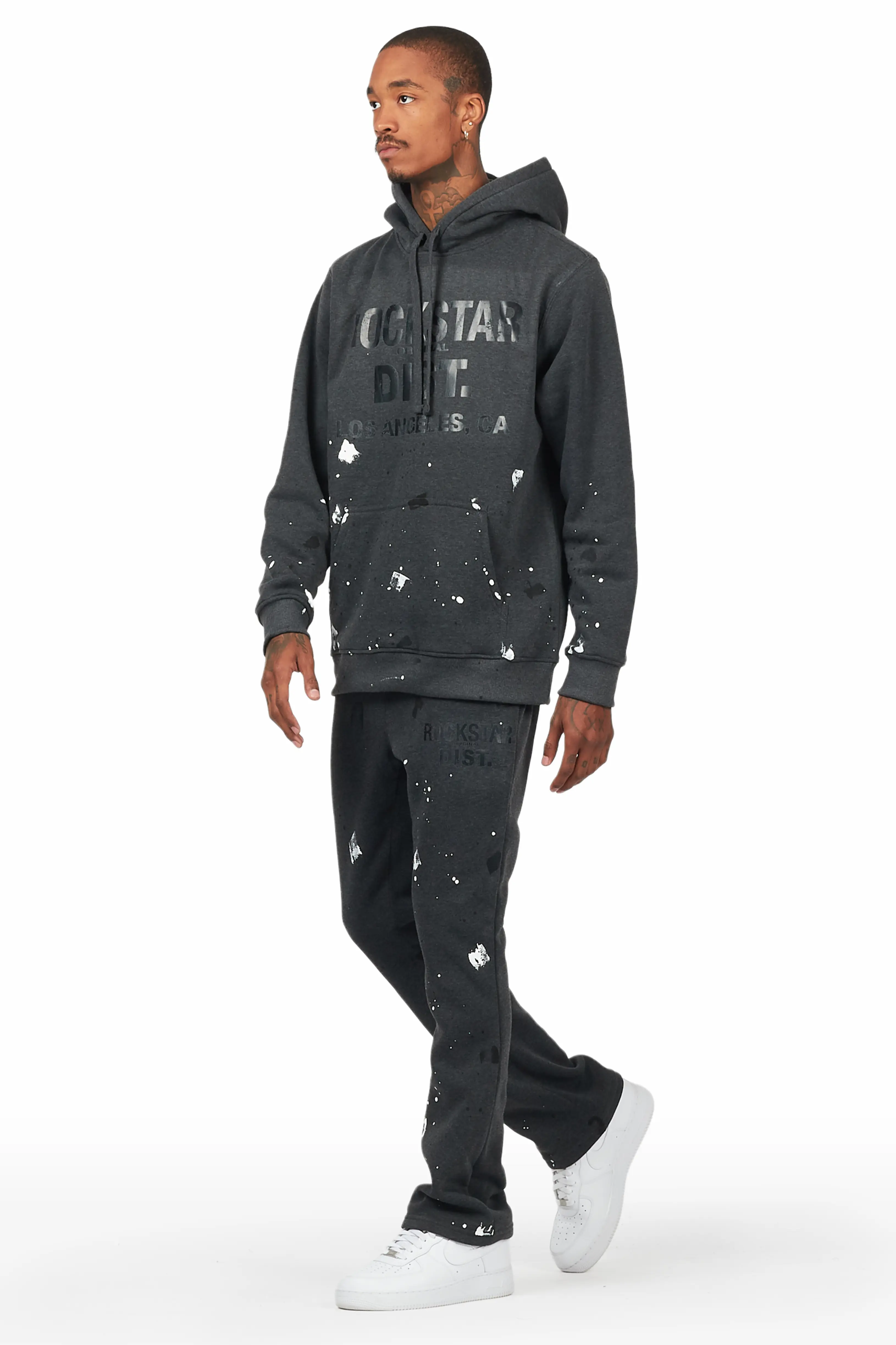 Scottie Charcoal Paint Splatter Hoodie/Stacked Flare Track Set - Image 3