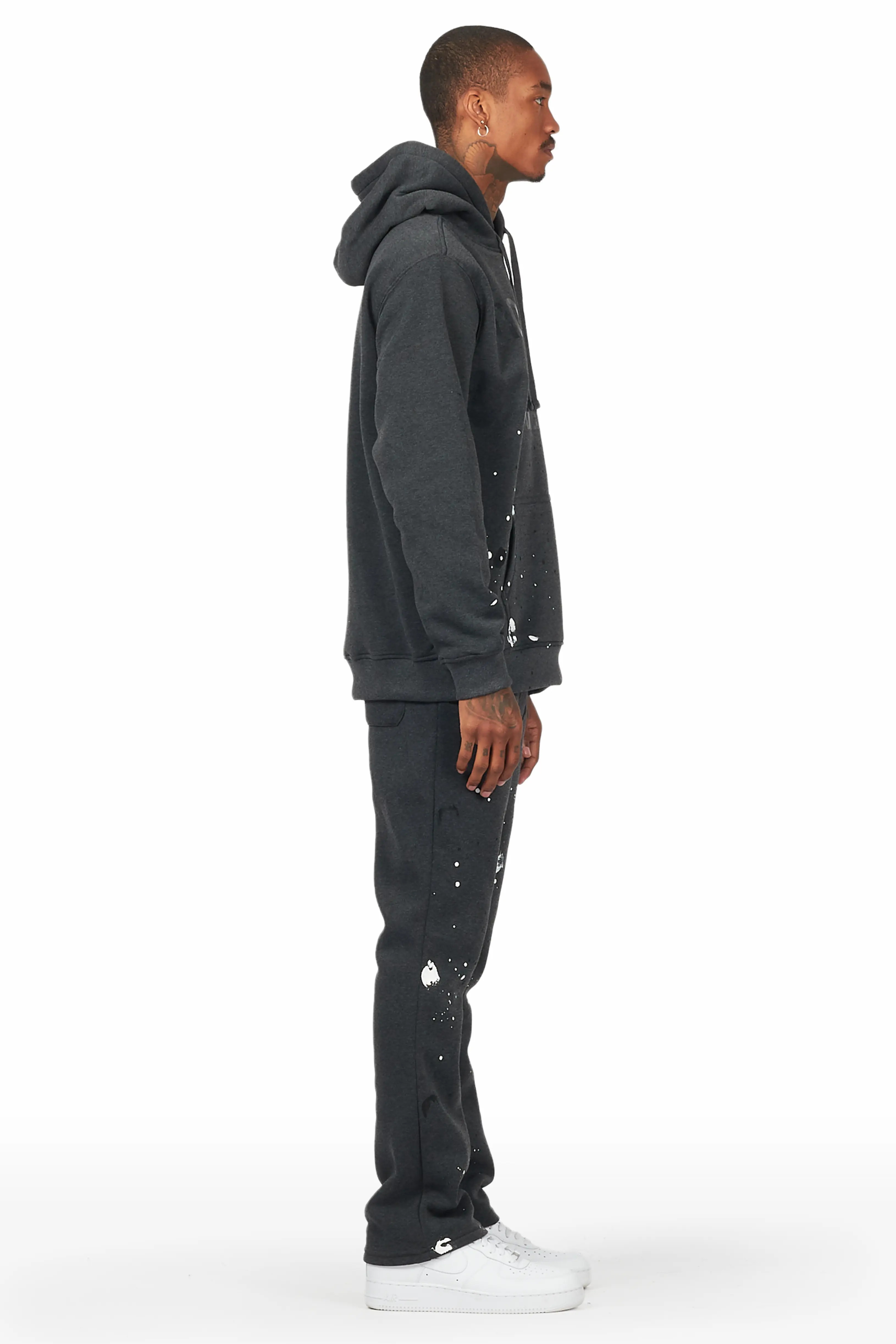 Scottie Charcoal Paint Splatter Hoodie/Stacked Flare Track Set - Image 4