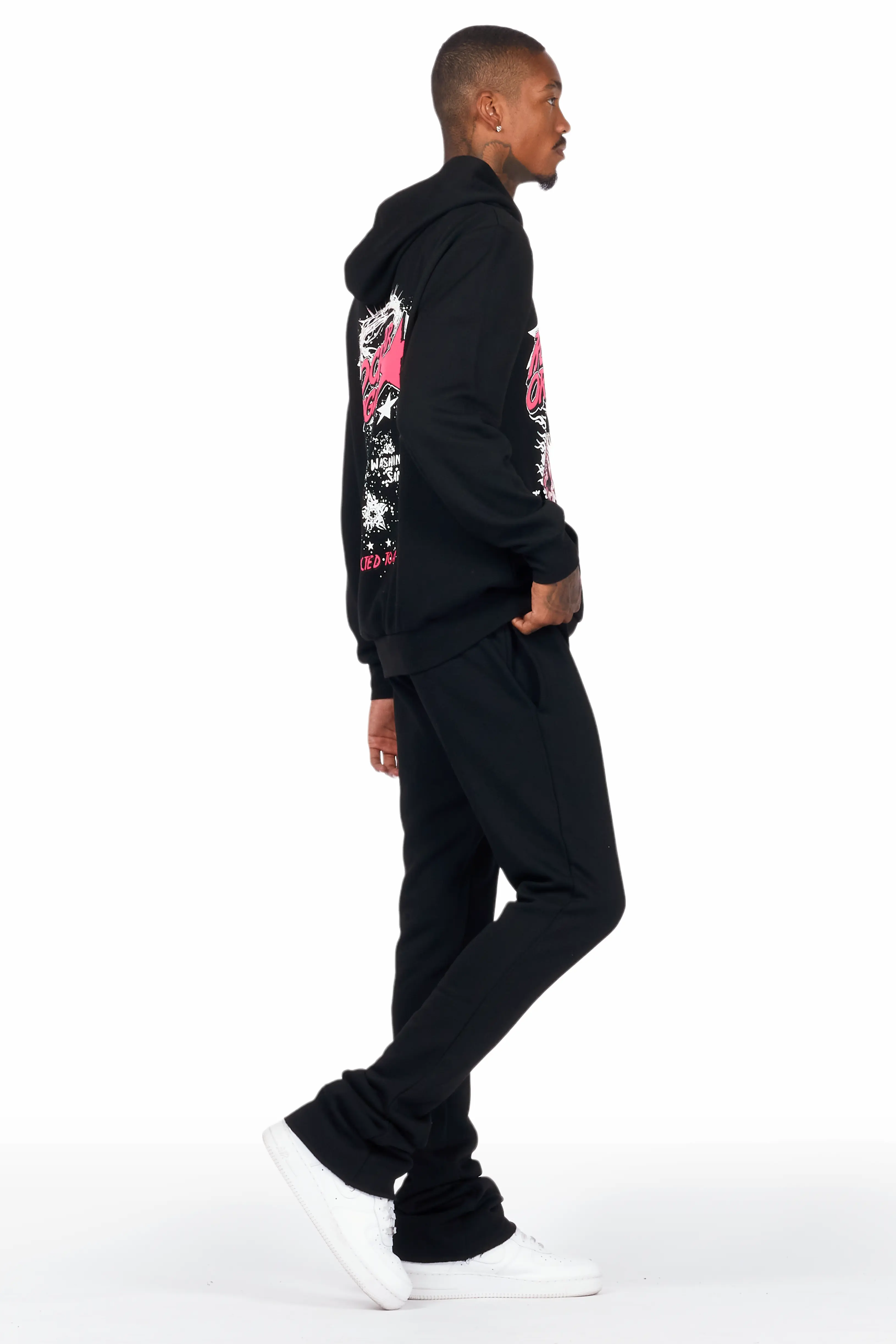Austell Black Hoodie/Stacked Flare Pant Track Set - Image 3