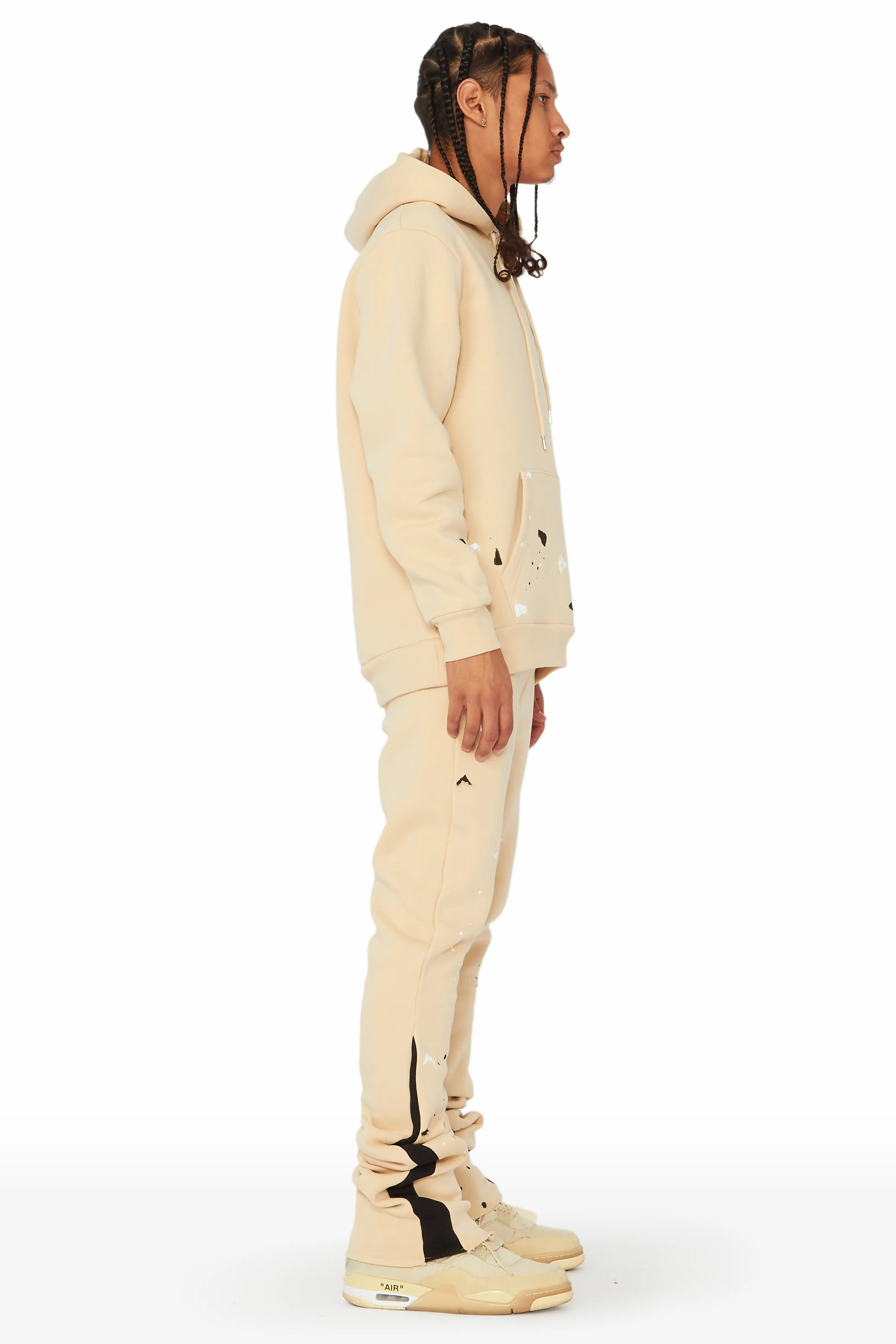 Jaco Beige Hoodie Stacked Flare Pant Track Set - Image 4