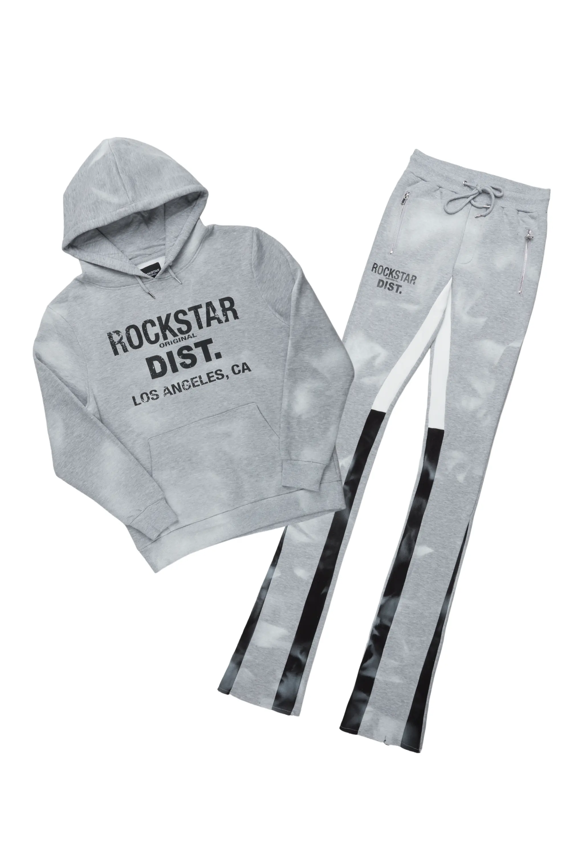 Nelly Heather Grey Hoodie Stacked Flare Track Set - Image 2