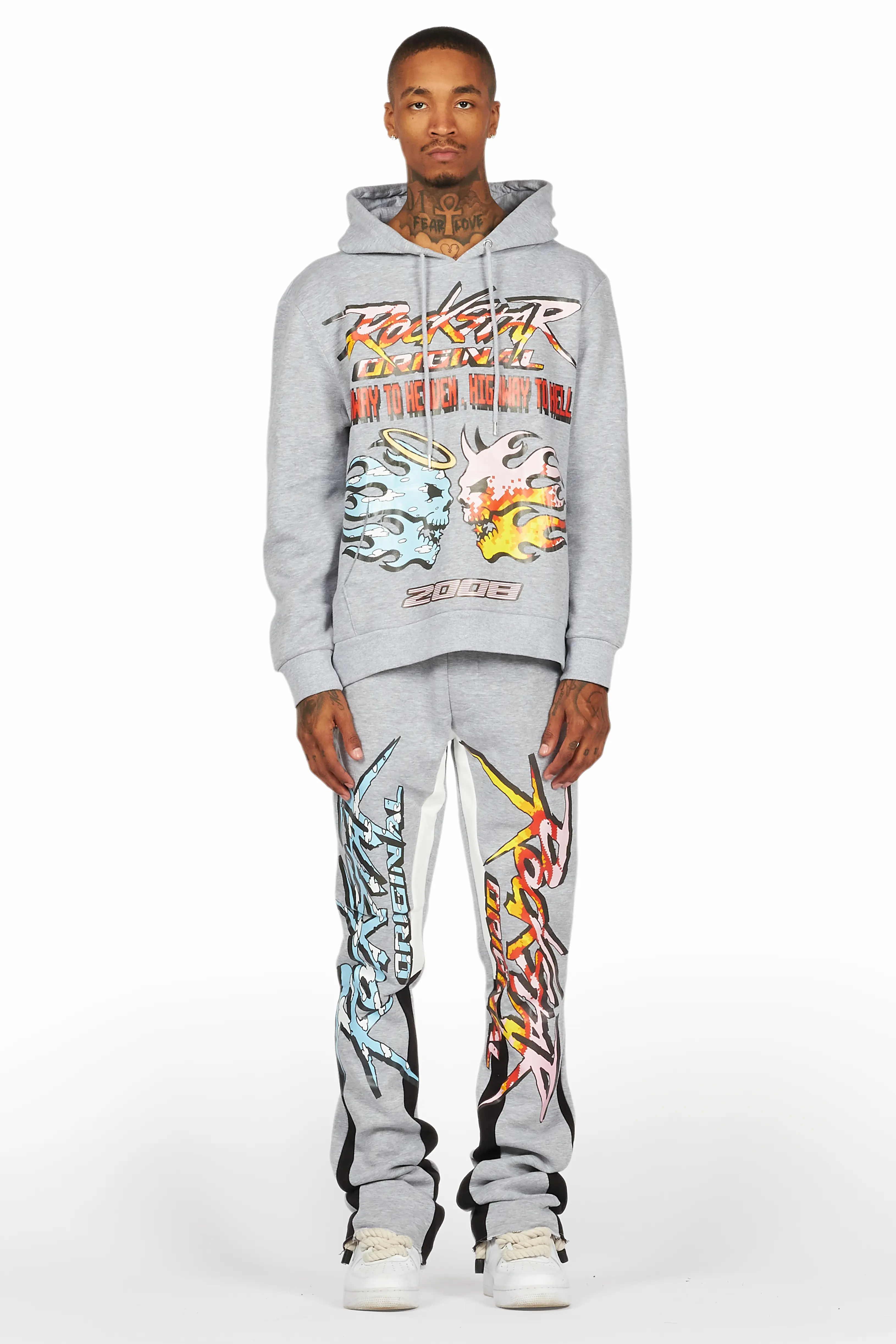 Sky Grey/Black Stacked Flare Pant Set - Image 2