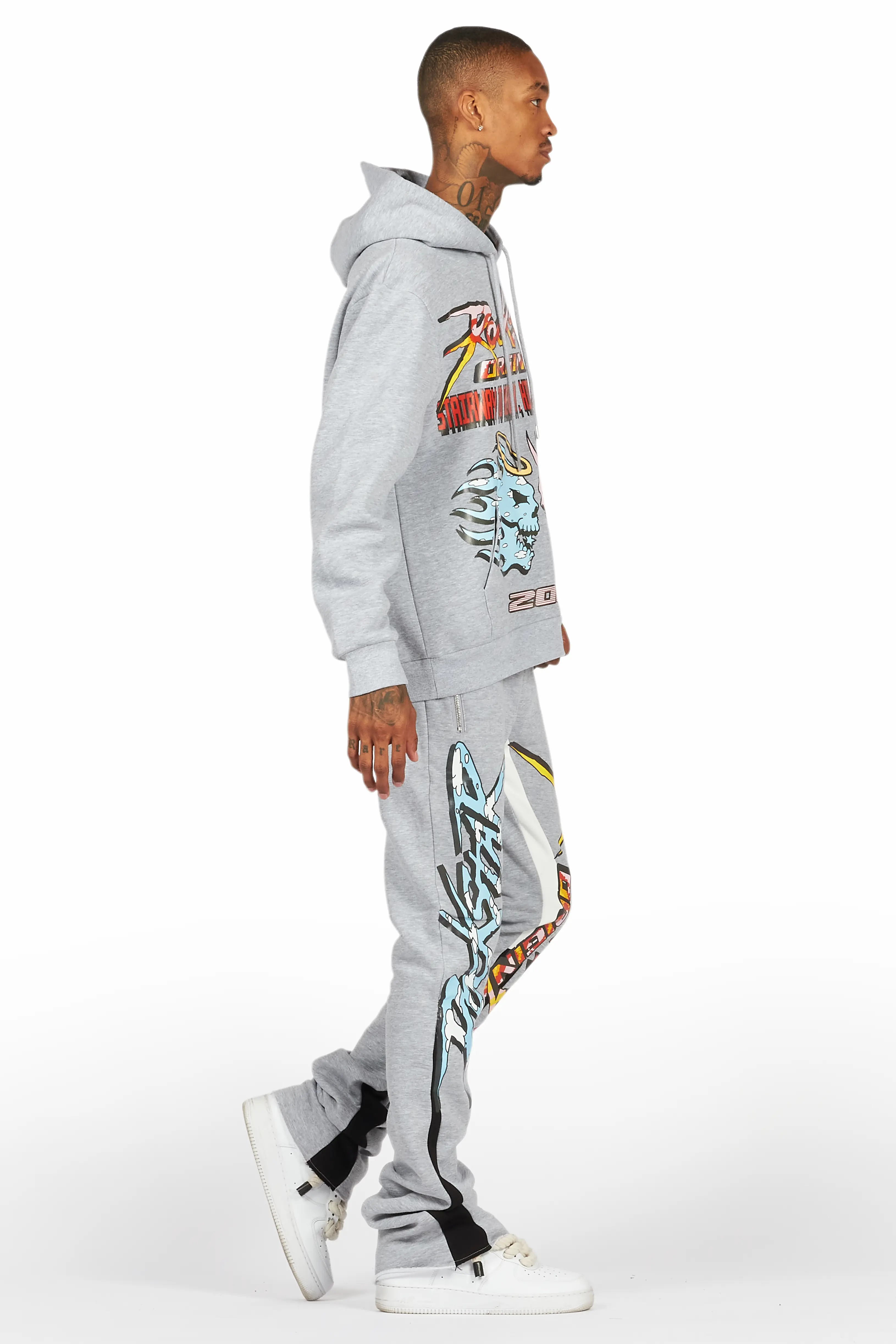 Sky Grey/Black Stacked Flare Pant Set - Image 3
