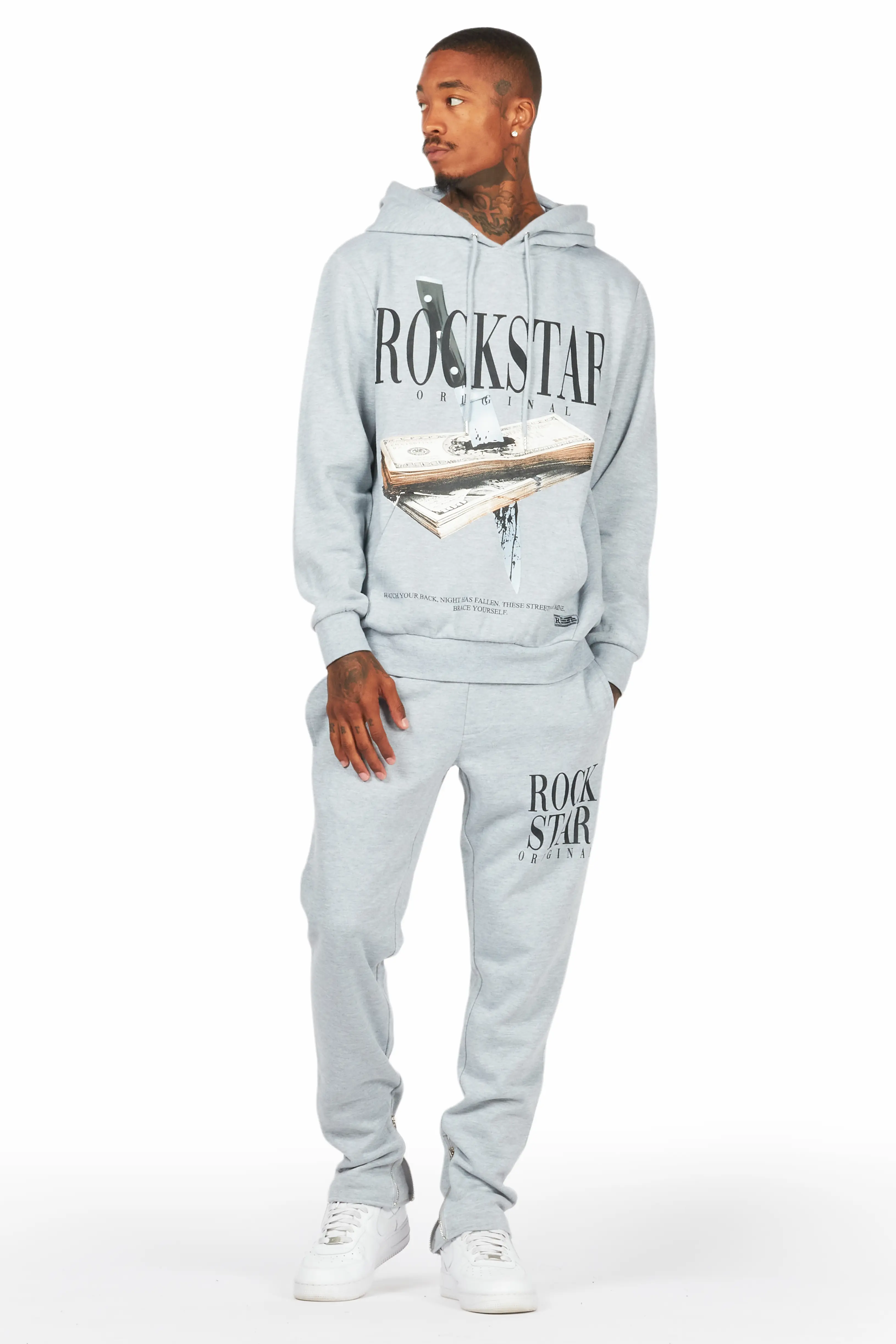 Dayte Nite Heather Grey Slim Fit Track Set - Image 2