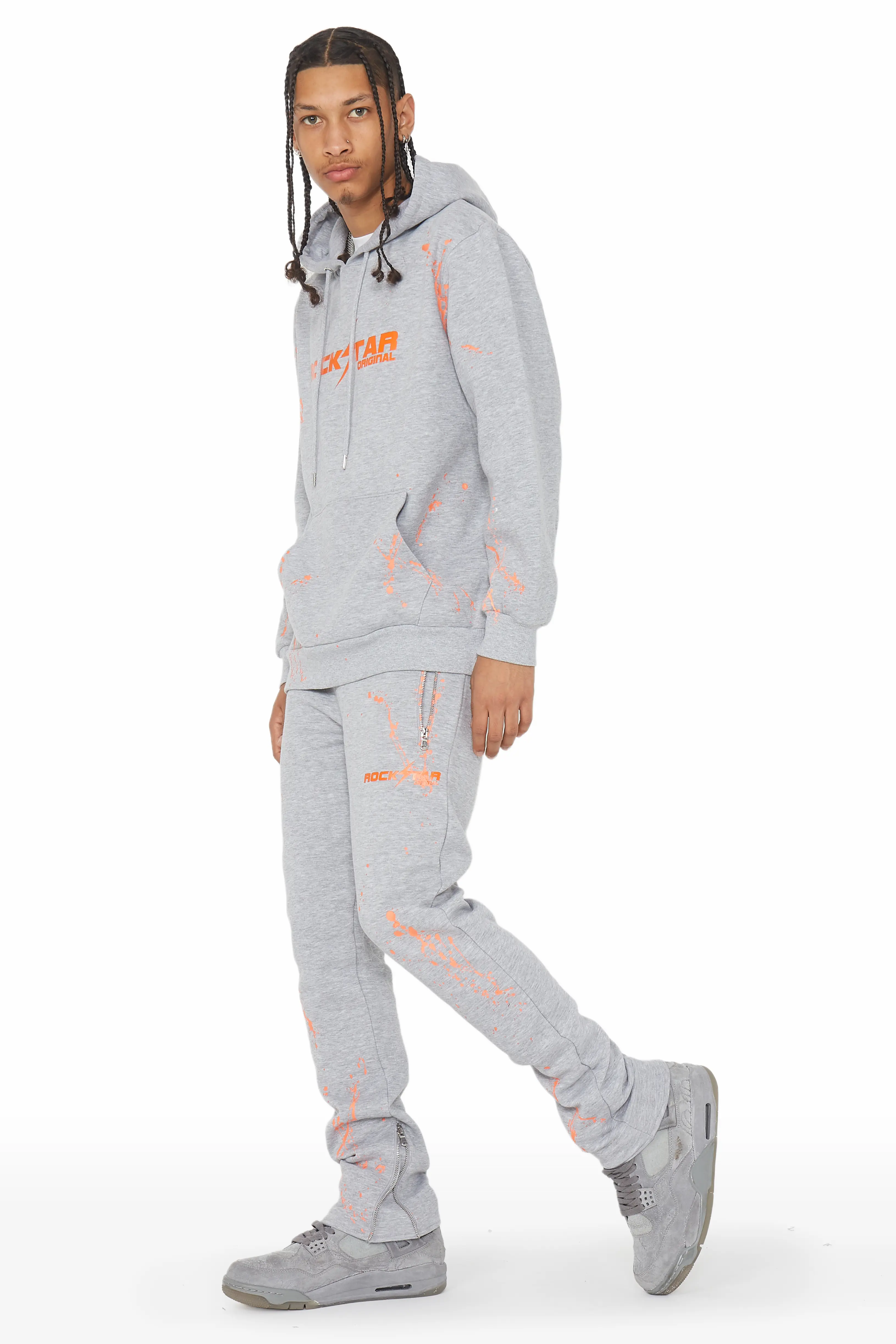 Rune Grey/Orange Slim Fit Track Set - Image 2