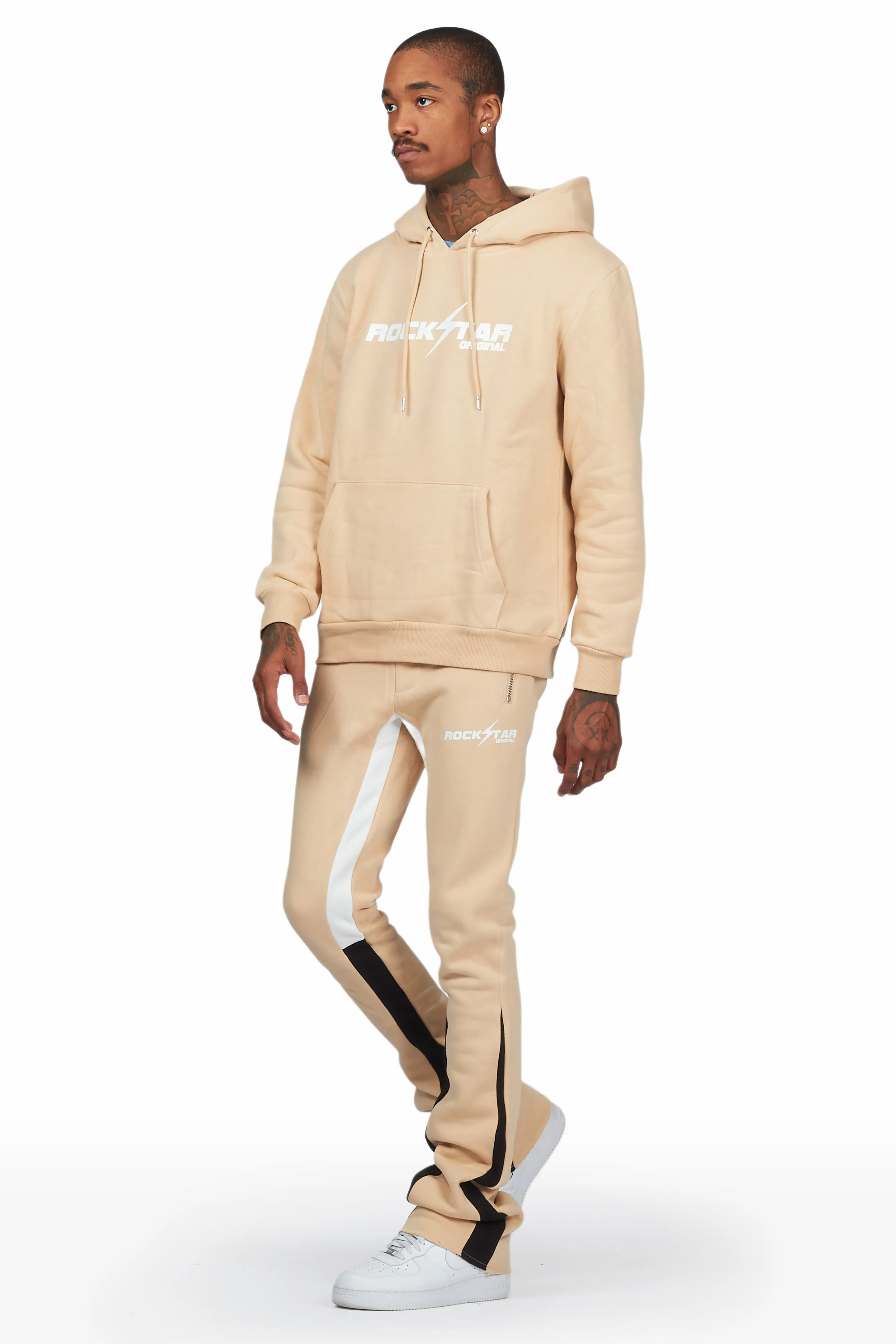 Rory Beige Hoodie Stacked Flare Pant Set - Image 3