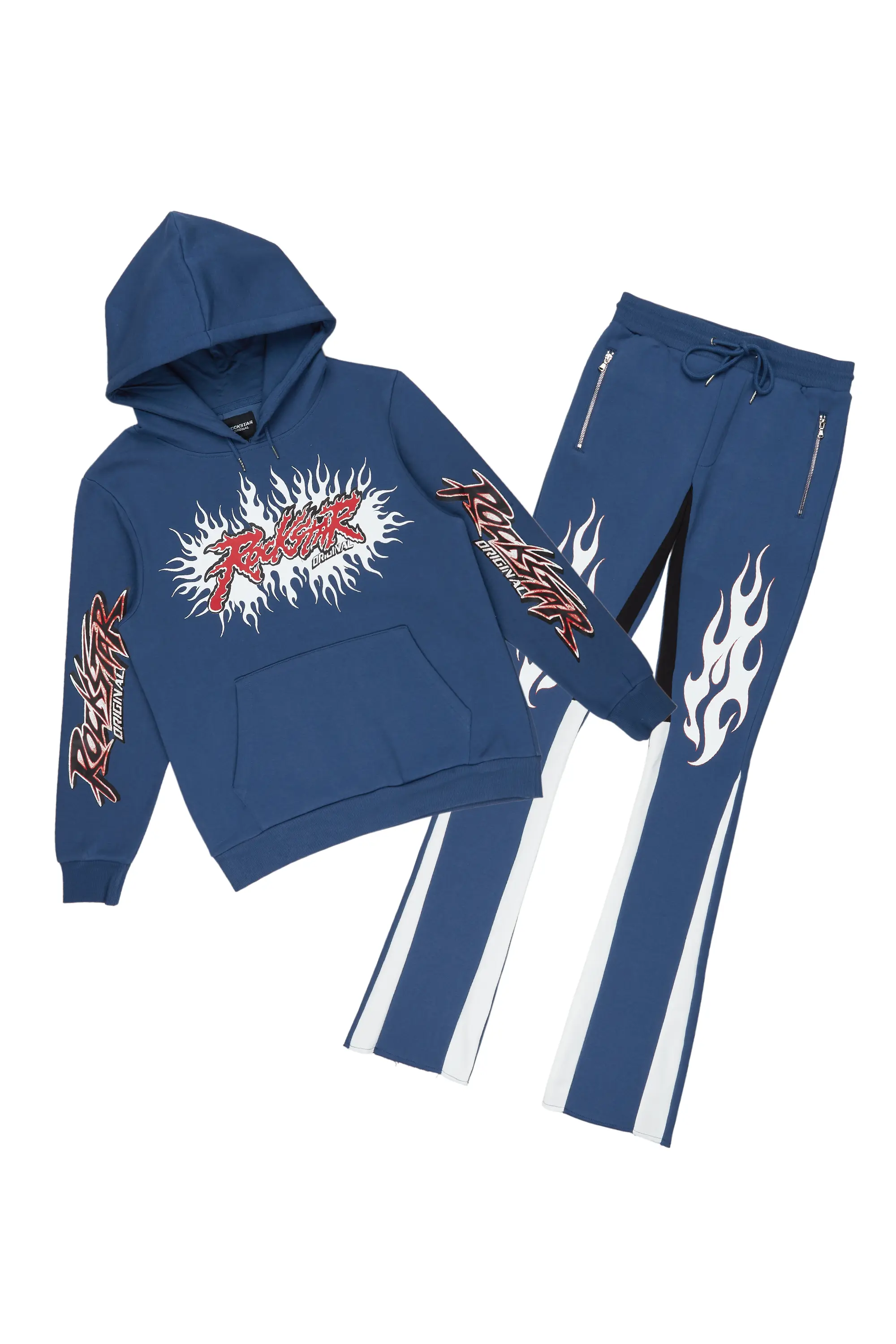 Tidus Navy Hoodie/Stacked Flare Track Pant Set - Image 2