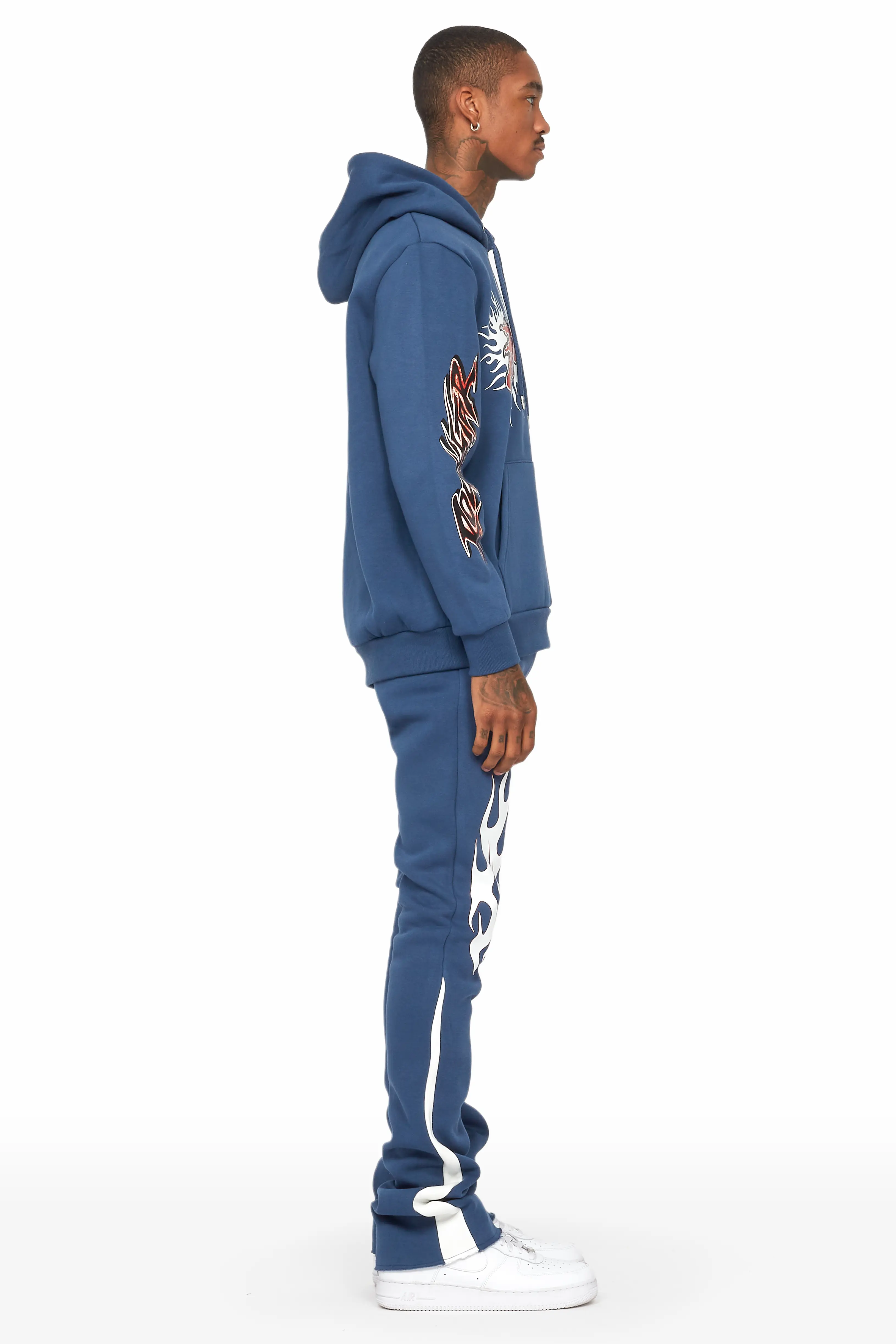 Tidus Navy Hoodie/Stacked Flare Track Pant Set - Image 3