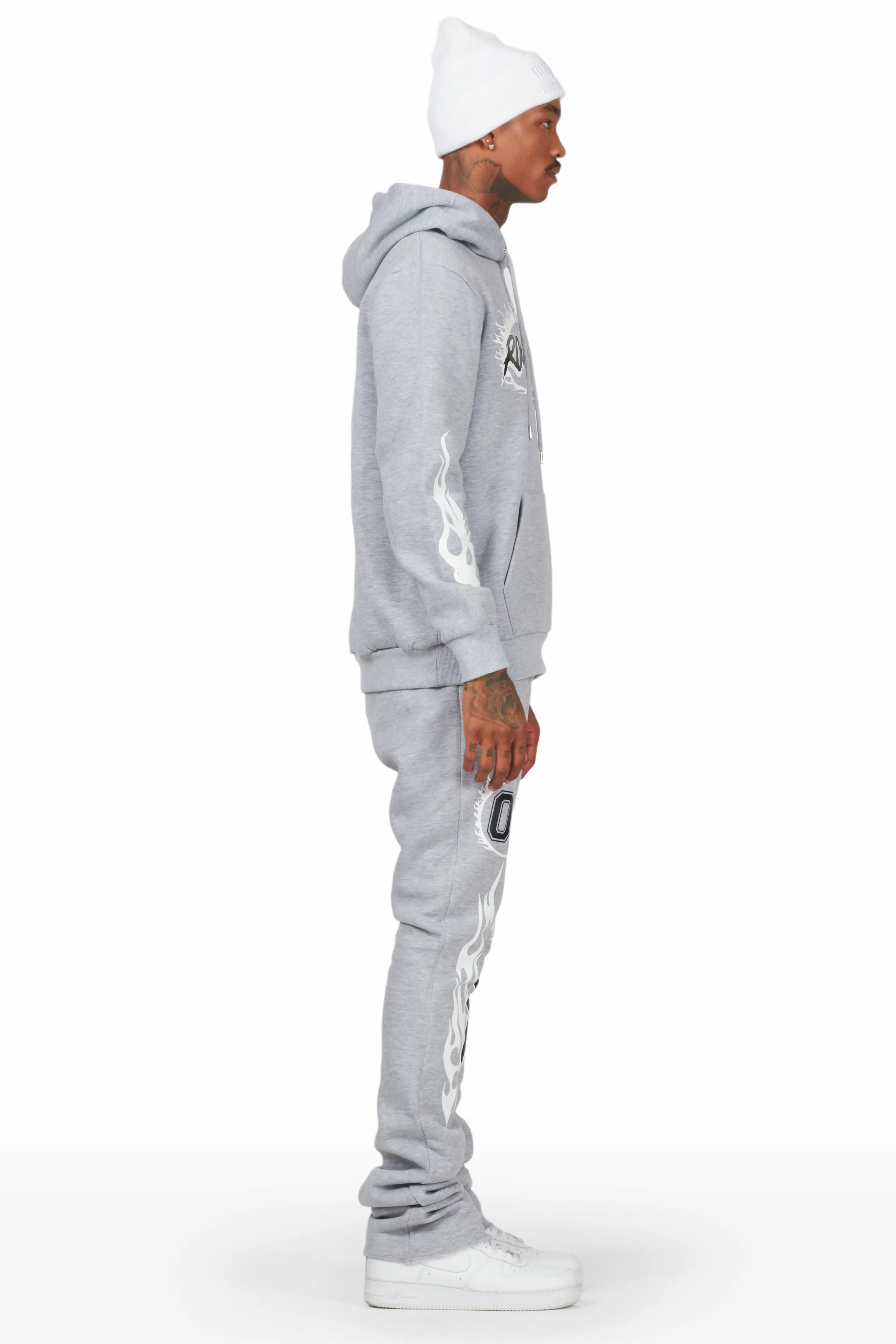 Draven Heather Grey Hoodie/Stacked Flare Track Pant Set - Image 3