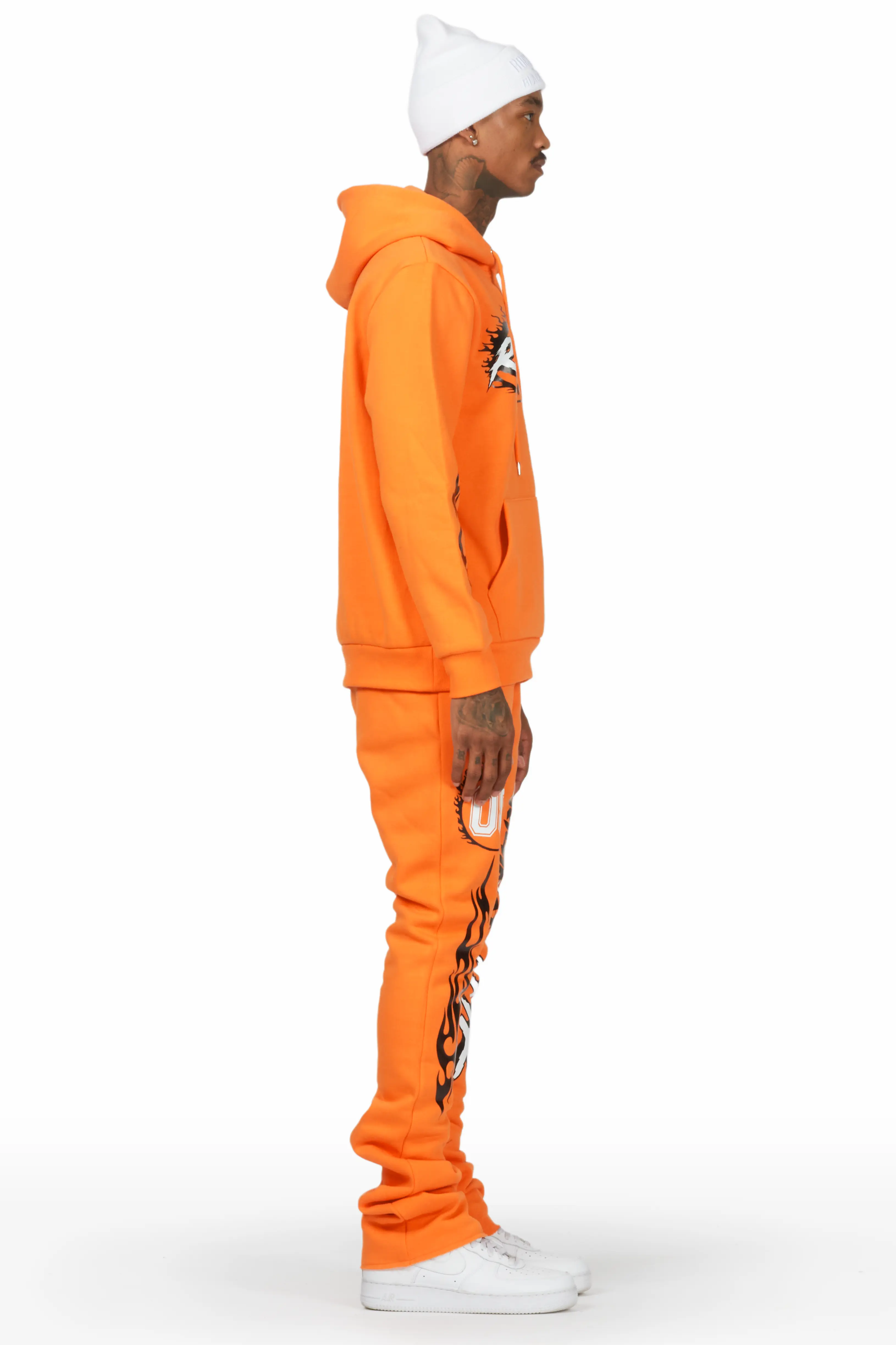 Draven Orange Hoodie/Stacked Flare Track Pant Set - Image 3
