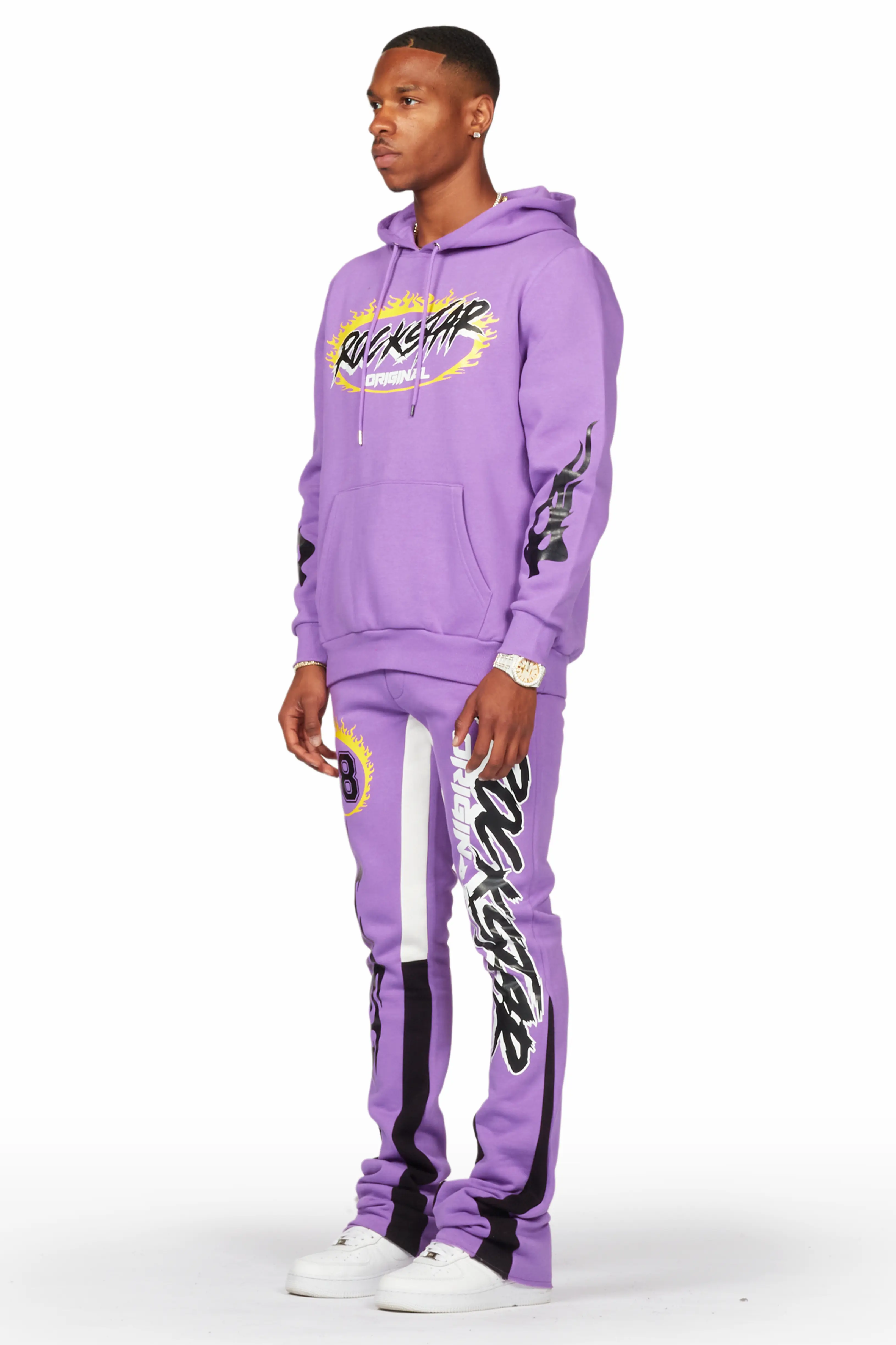 Draven Purple Hoodie/Stacked Flare Track Pant Set - Image 3