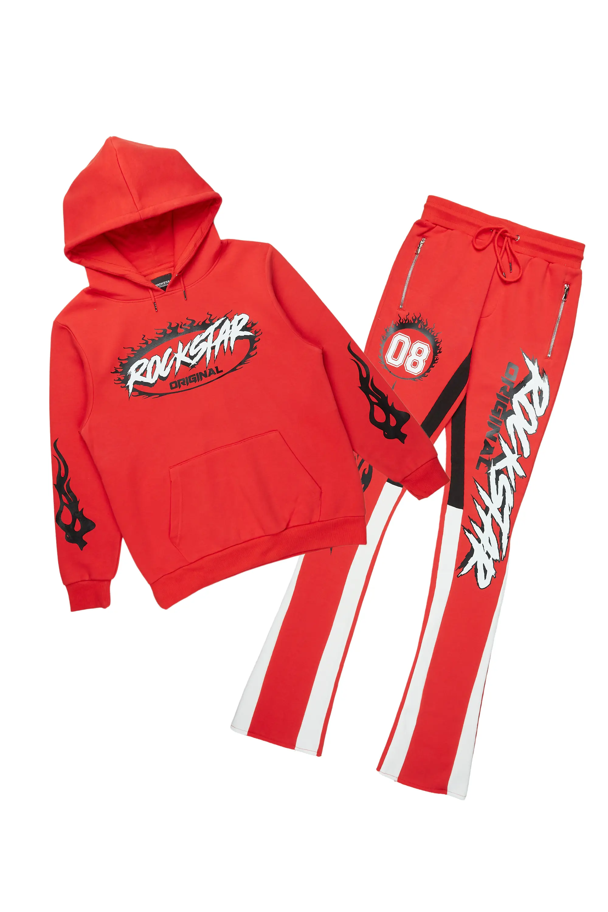 Draven Red Hoodie/Stacked Flare Track Pant Set - Image 2