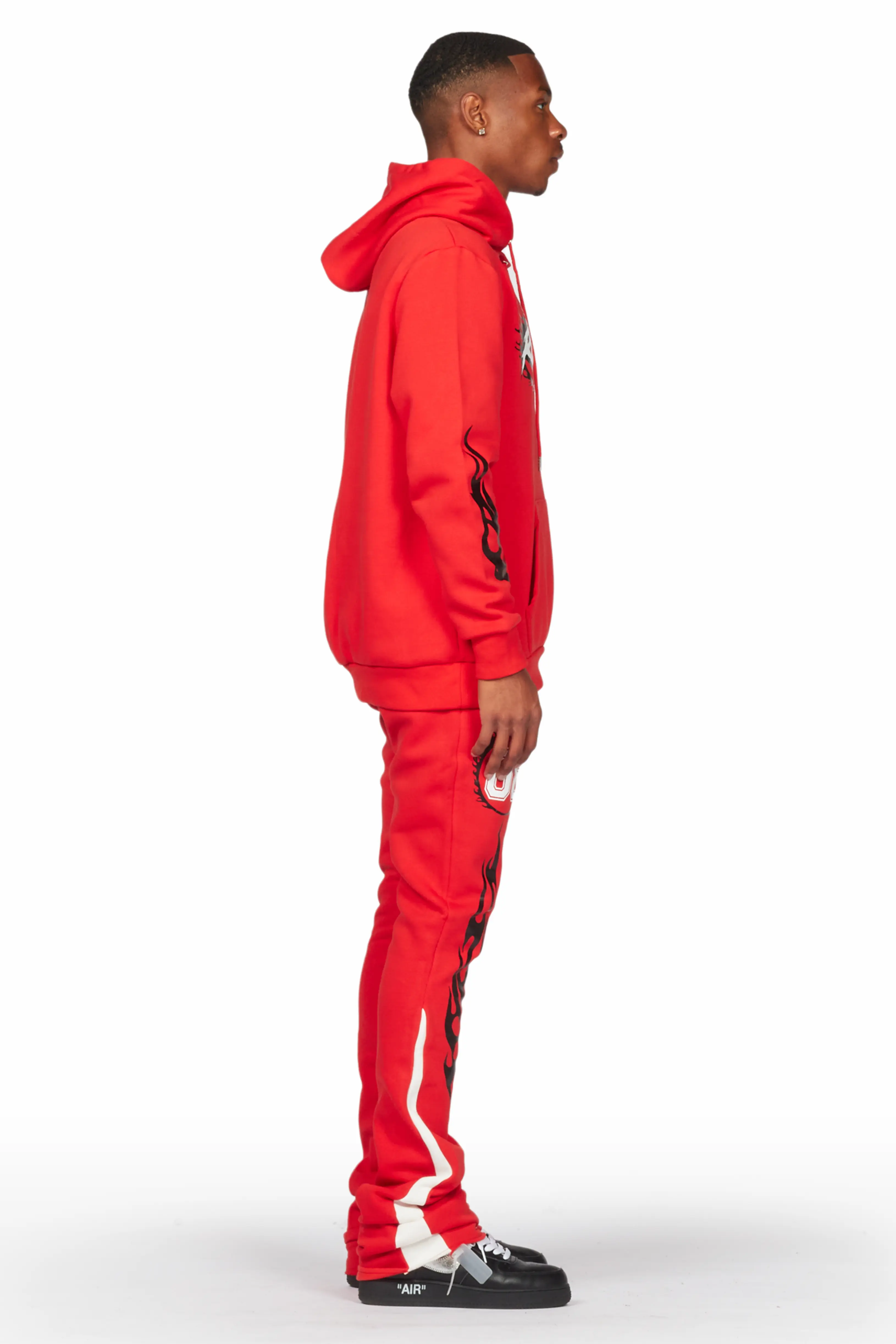 Draven Red Hoodie/Stacked Flare Track Pant Set - Image 4