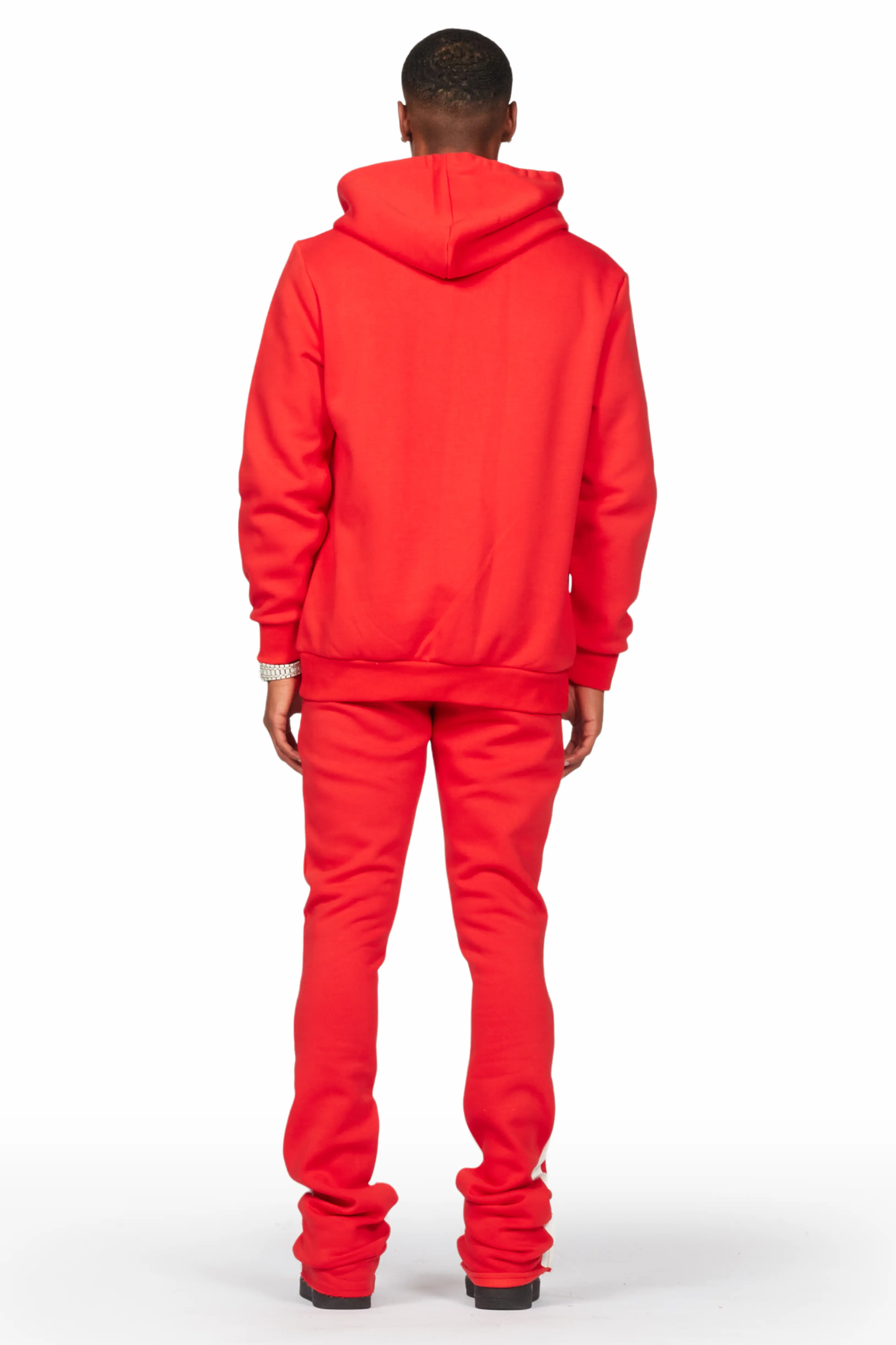 Draven Red Hoodie/Stacked Flare Track Pant Set - Image 5