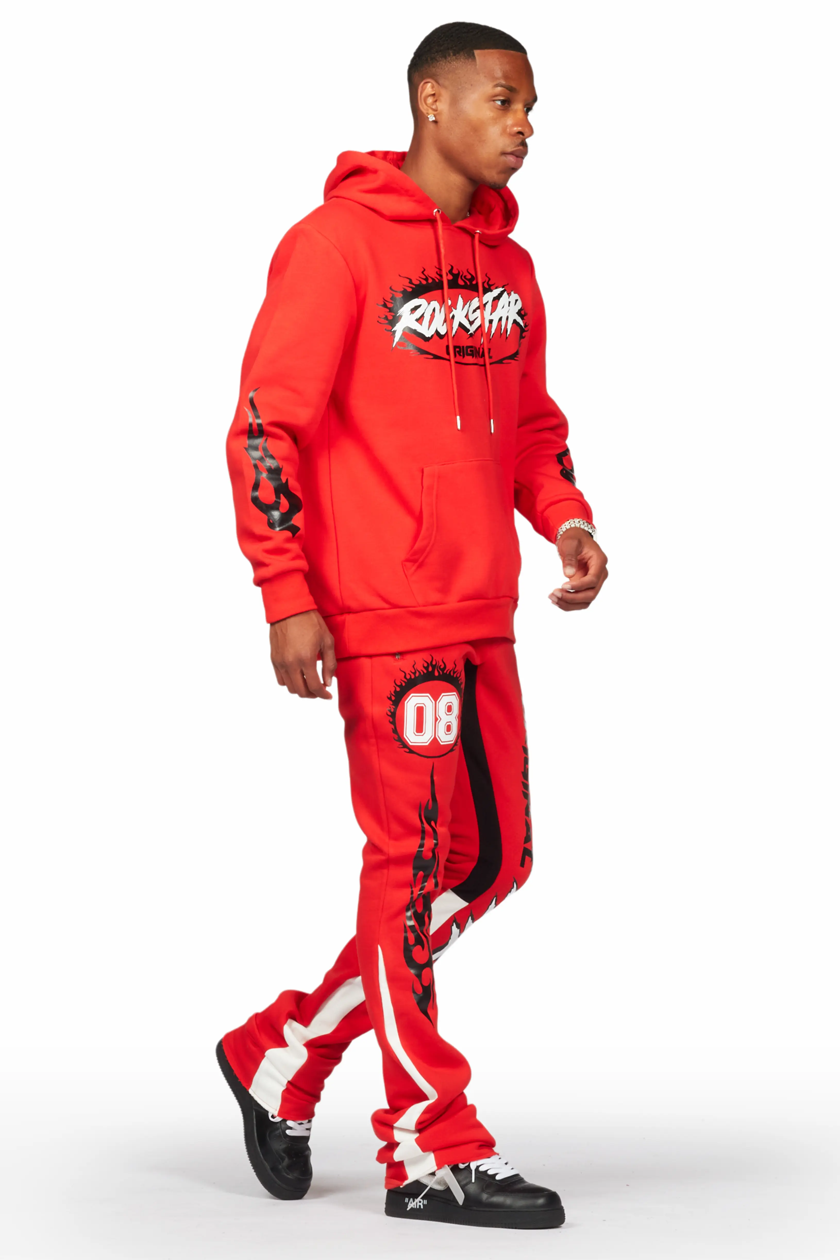 Draven Red Hoodie/Stacked Flare Track Pant Set - Image 6