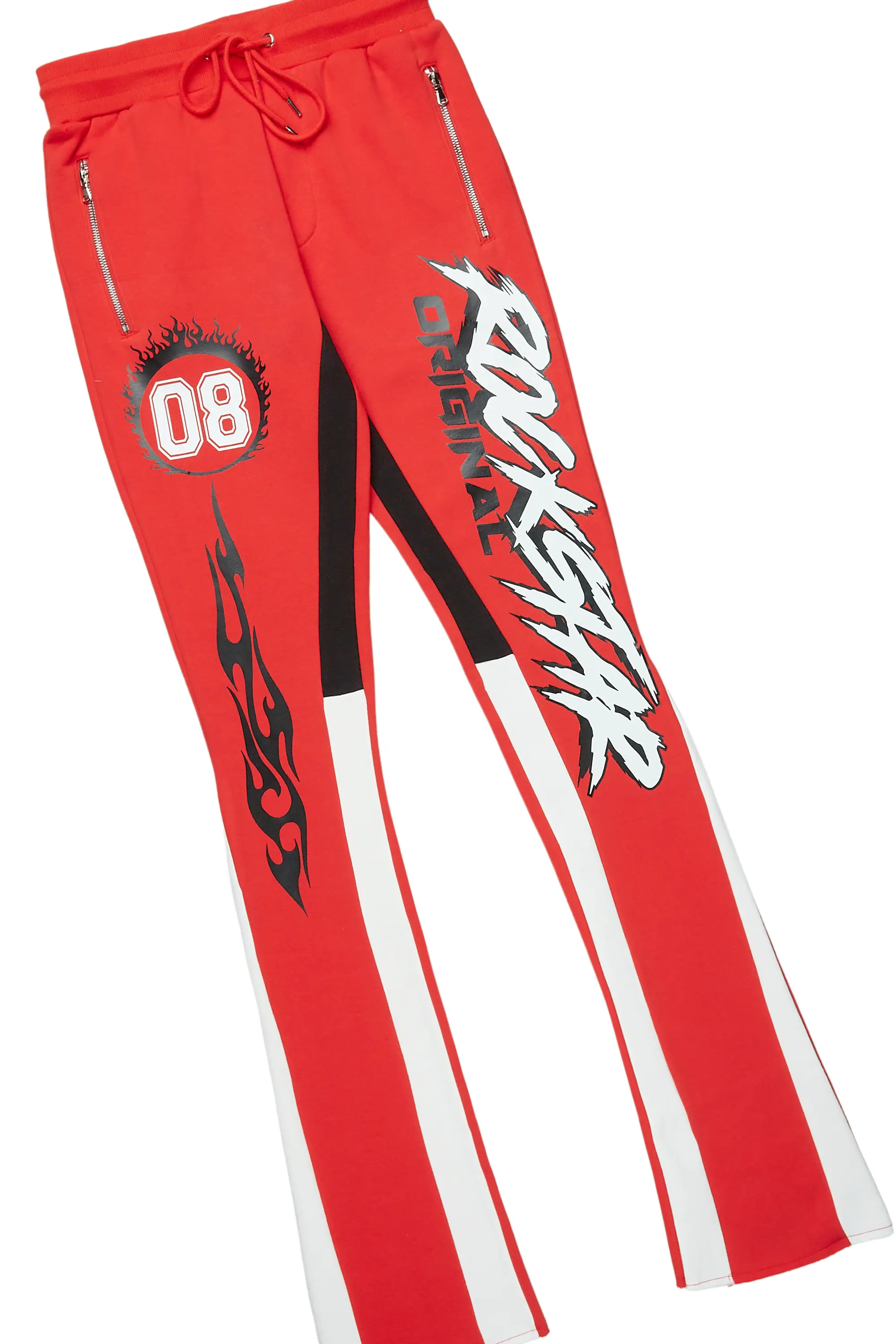 Draven Red Hoodie/Stacked Flare Track Pant Set - Image 8