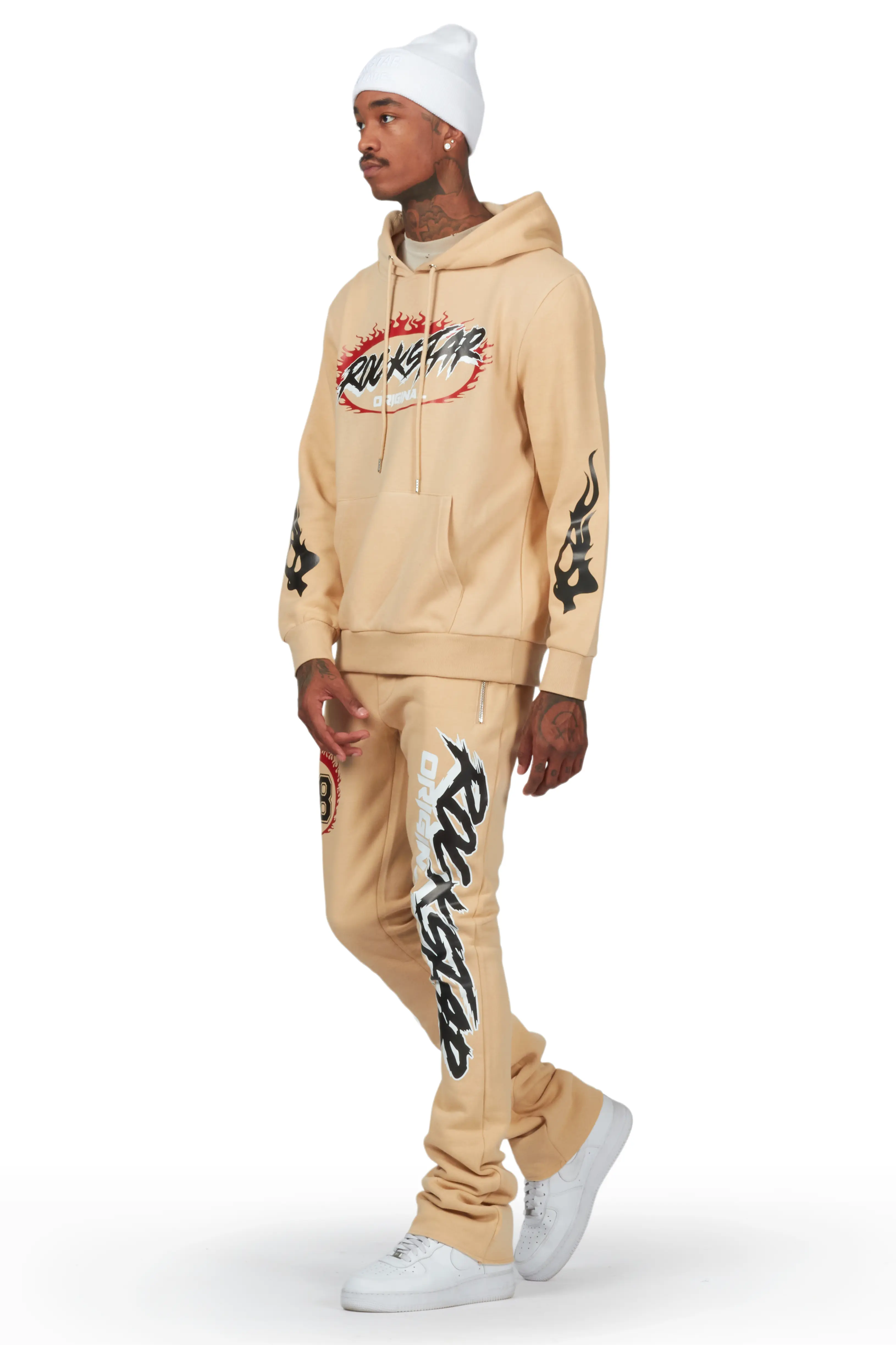 Draven Tan Hoodie/Stacked Flare Track Pant Set - Image 2