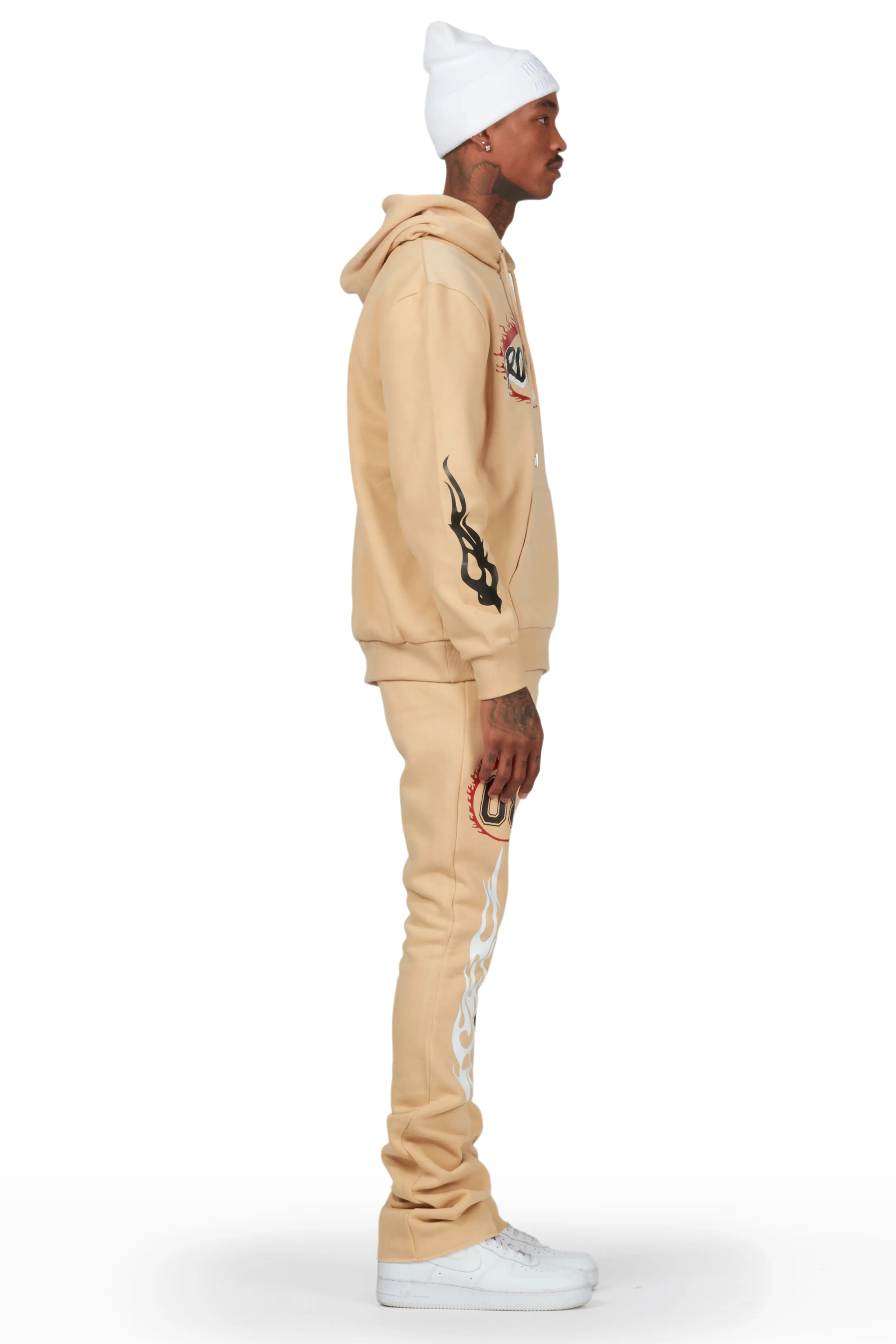 Draven Tan Hoodie/Stacked Flare Track Pant Set - Image 3