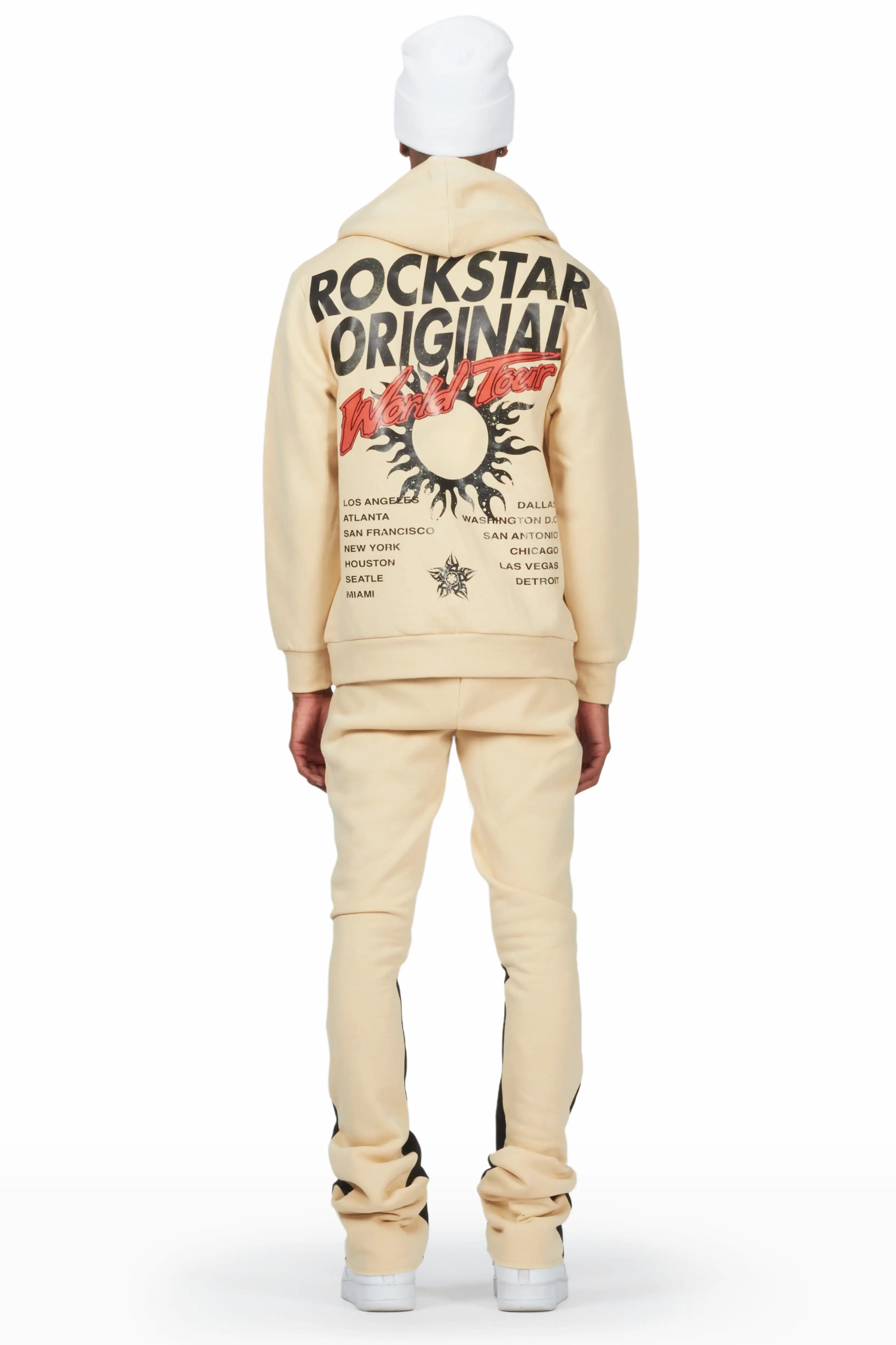 Yash Beige/Black Hoodie Stacked Flare Track Set - Image 4