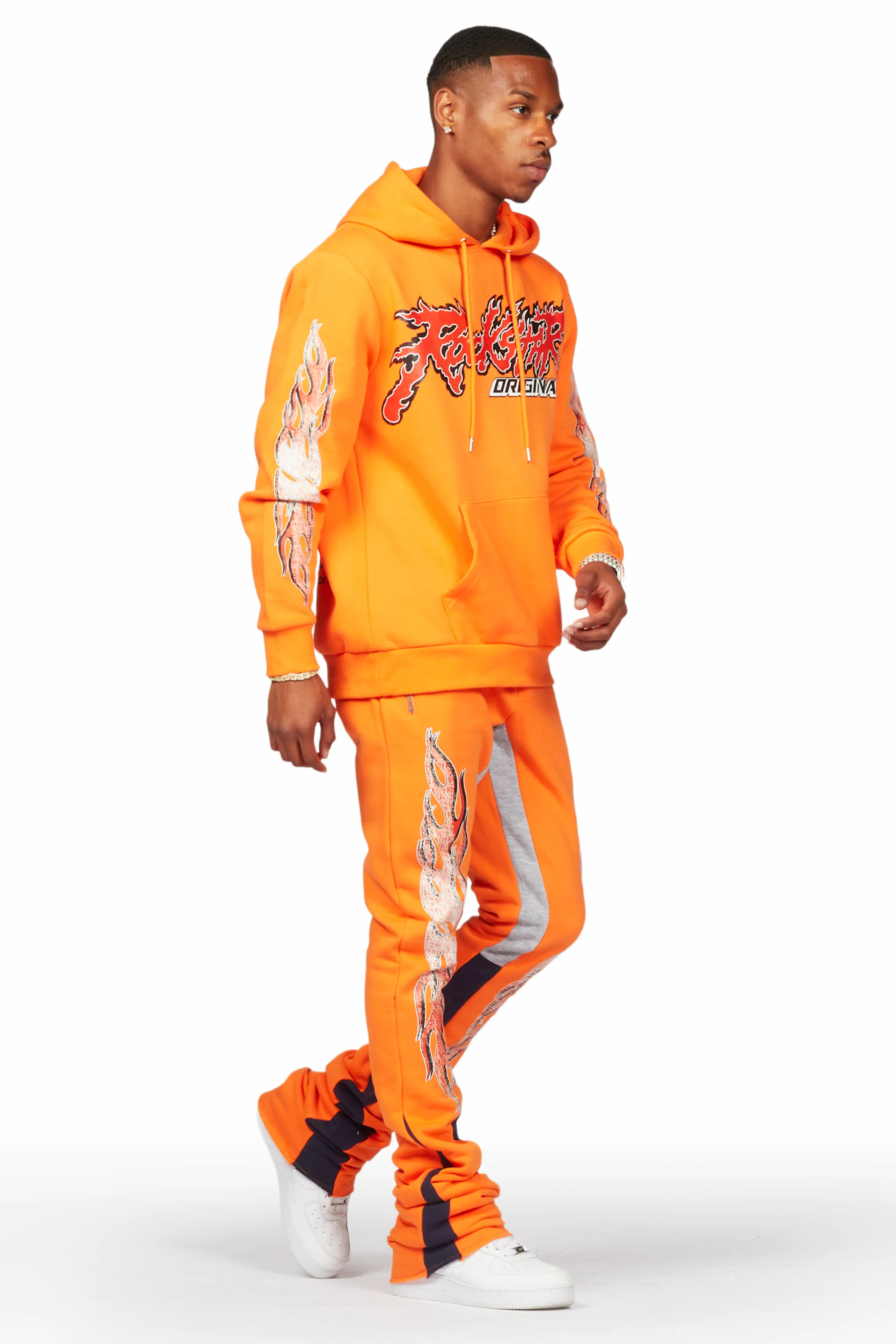 Yash Orange Hoodie Stacked Flare Track Set - Image 5