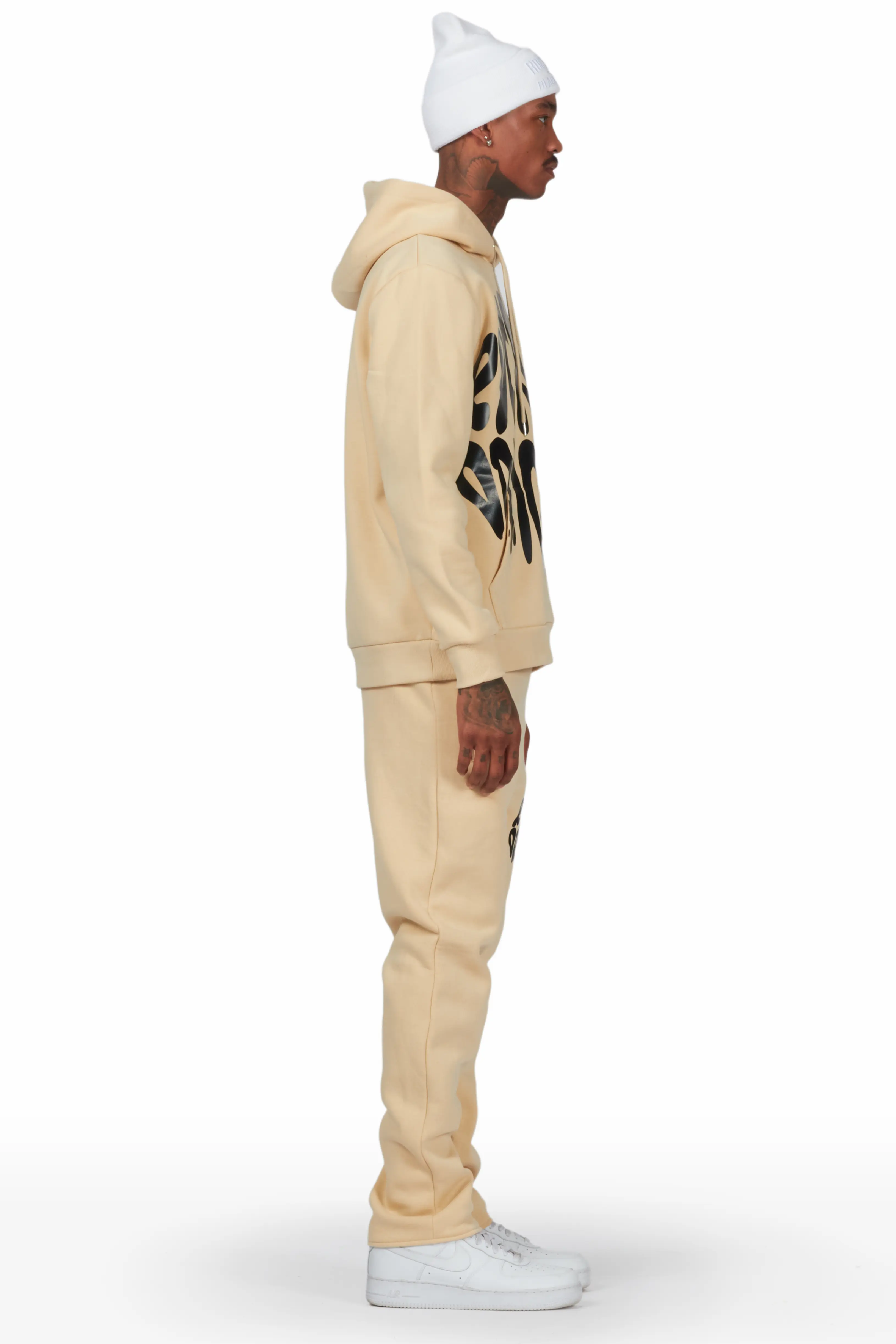 Thierry Beige Hoodie Slim Fit Track Set - Image 3