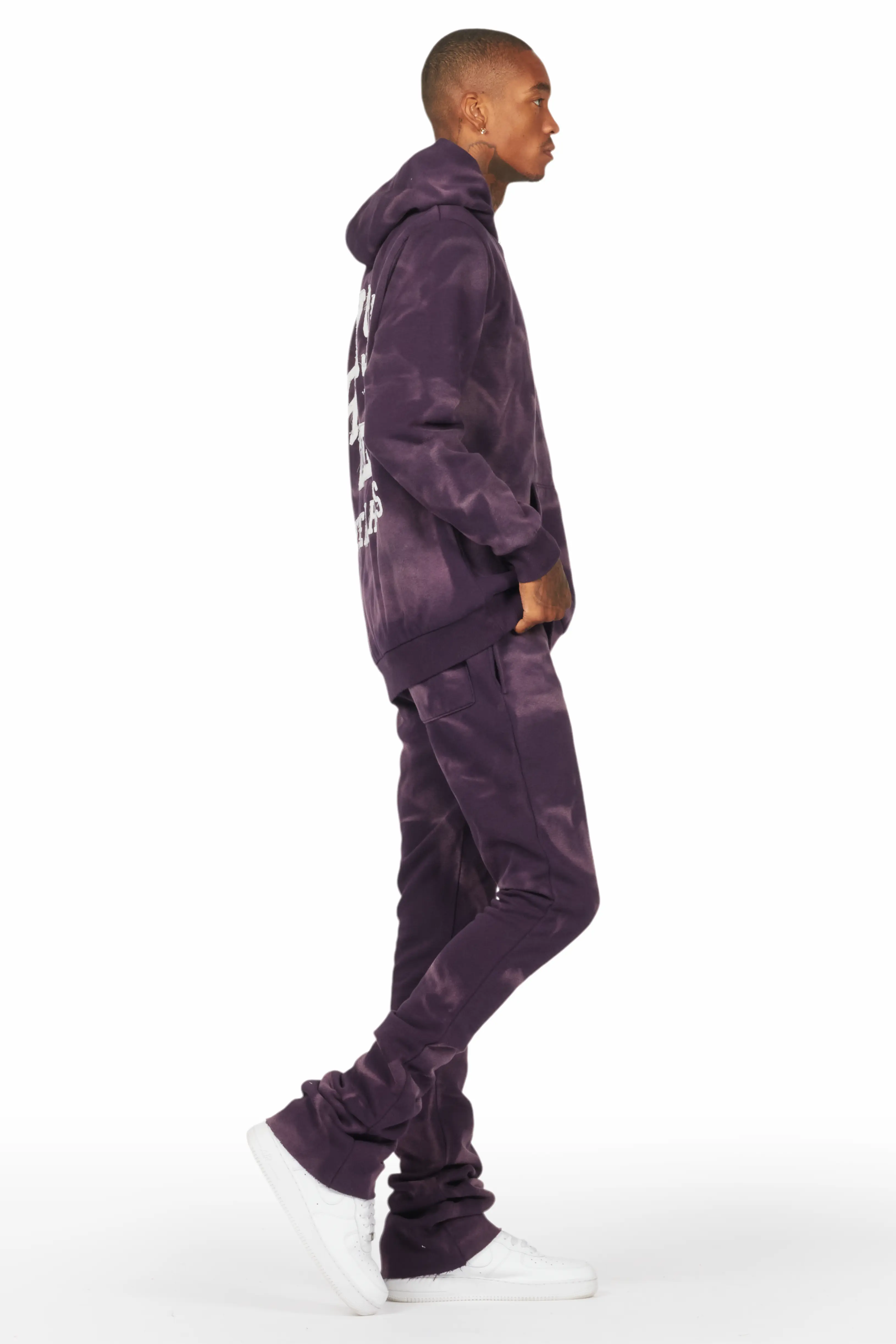 Member Purple Hoodie Patchwork Stacked Flare Track Set - Image 3