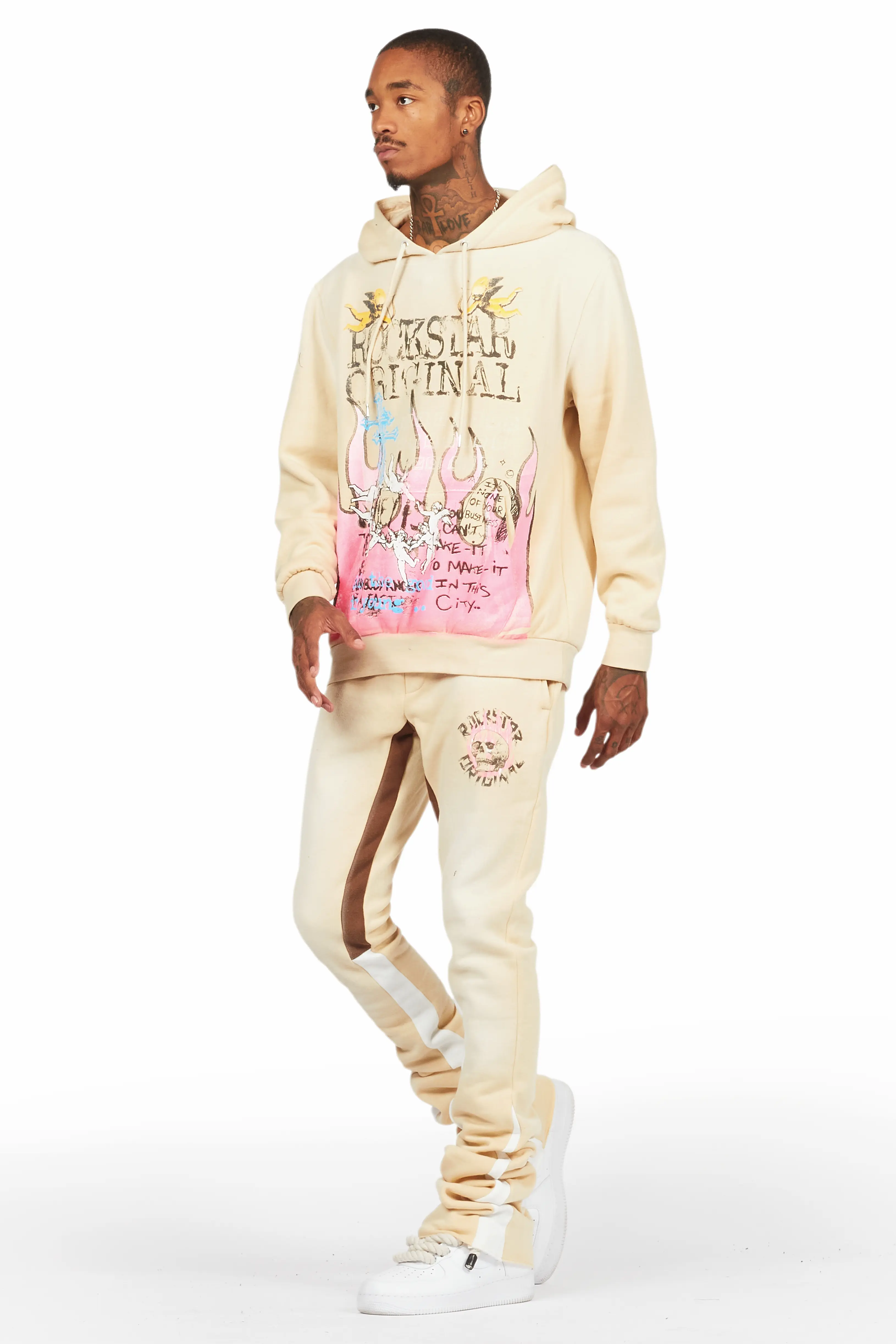 Boone Beige Super Stacked Hoodie Track Set - Image 5