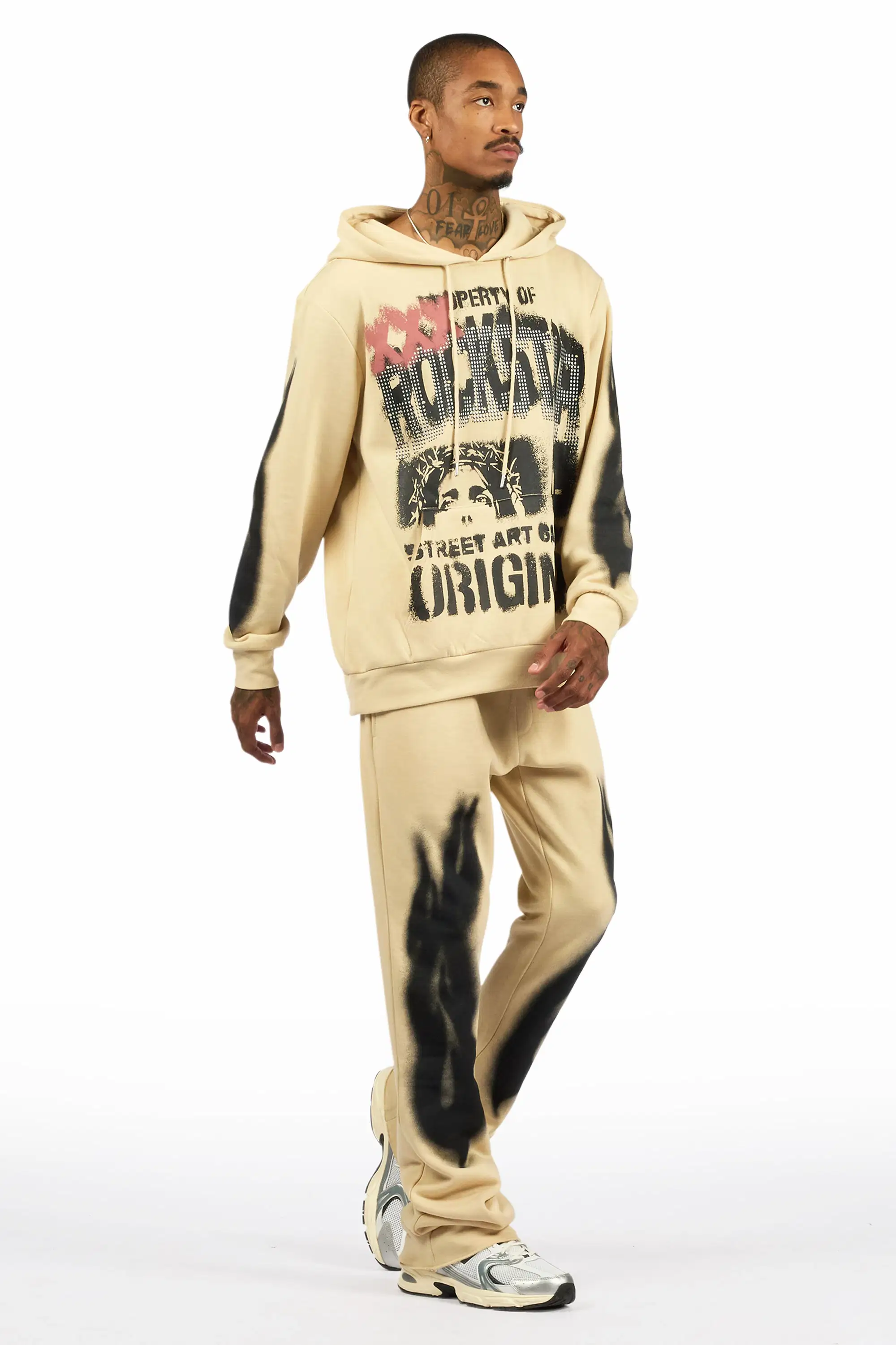 Kyo Beige Hoodie Stacked Track Set - Image 4
