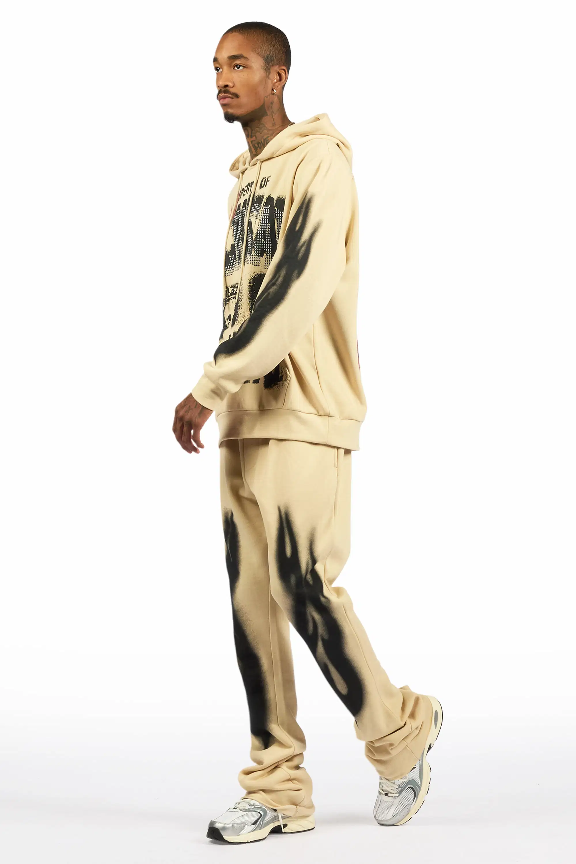 Kyo Beige Hoodie Stacked Track Set - Image 5