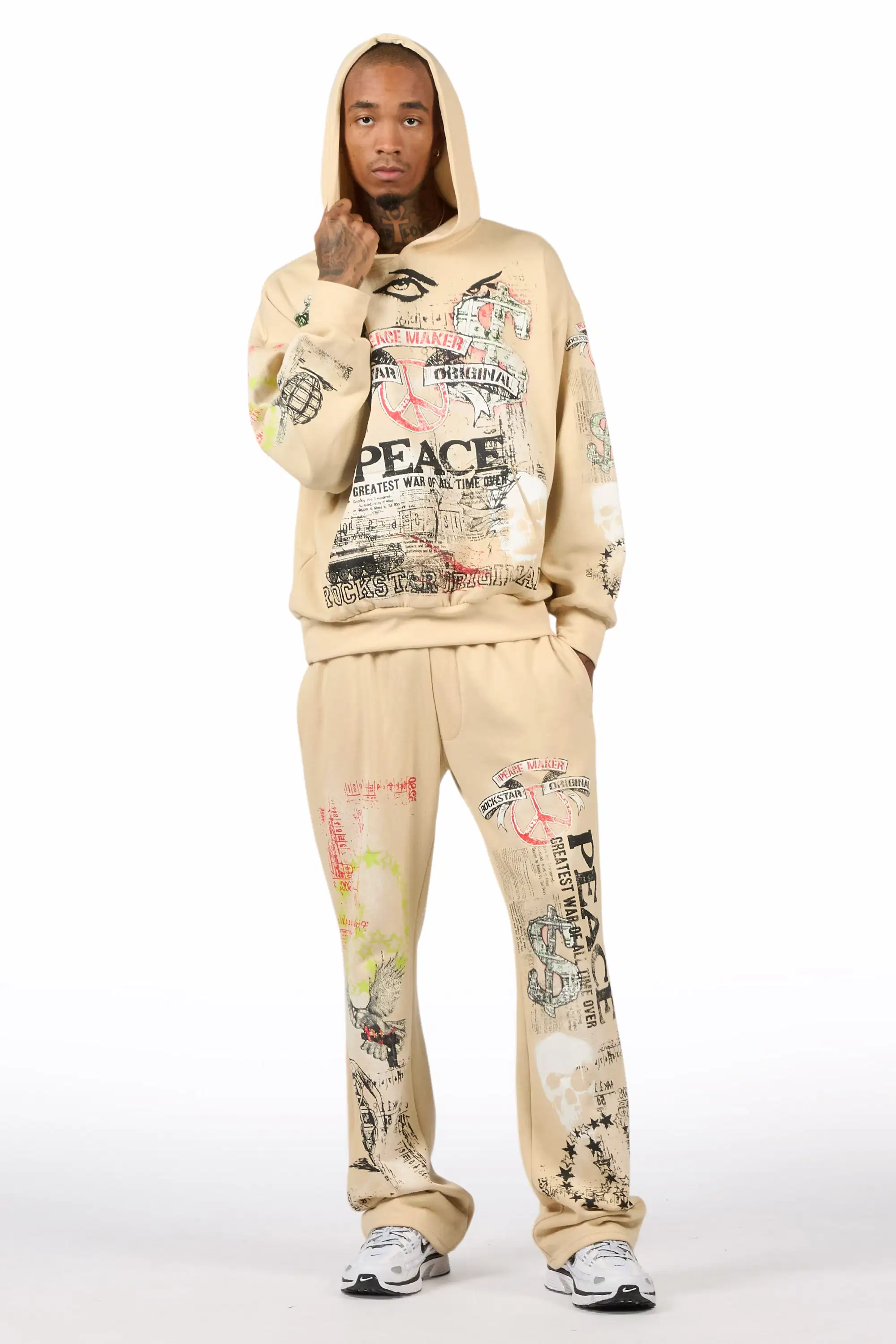 Seiko Beige Hoodie Baggy Track Set - Image 2