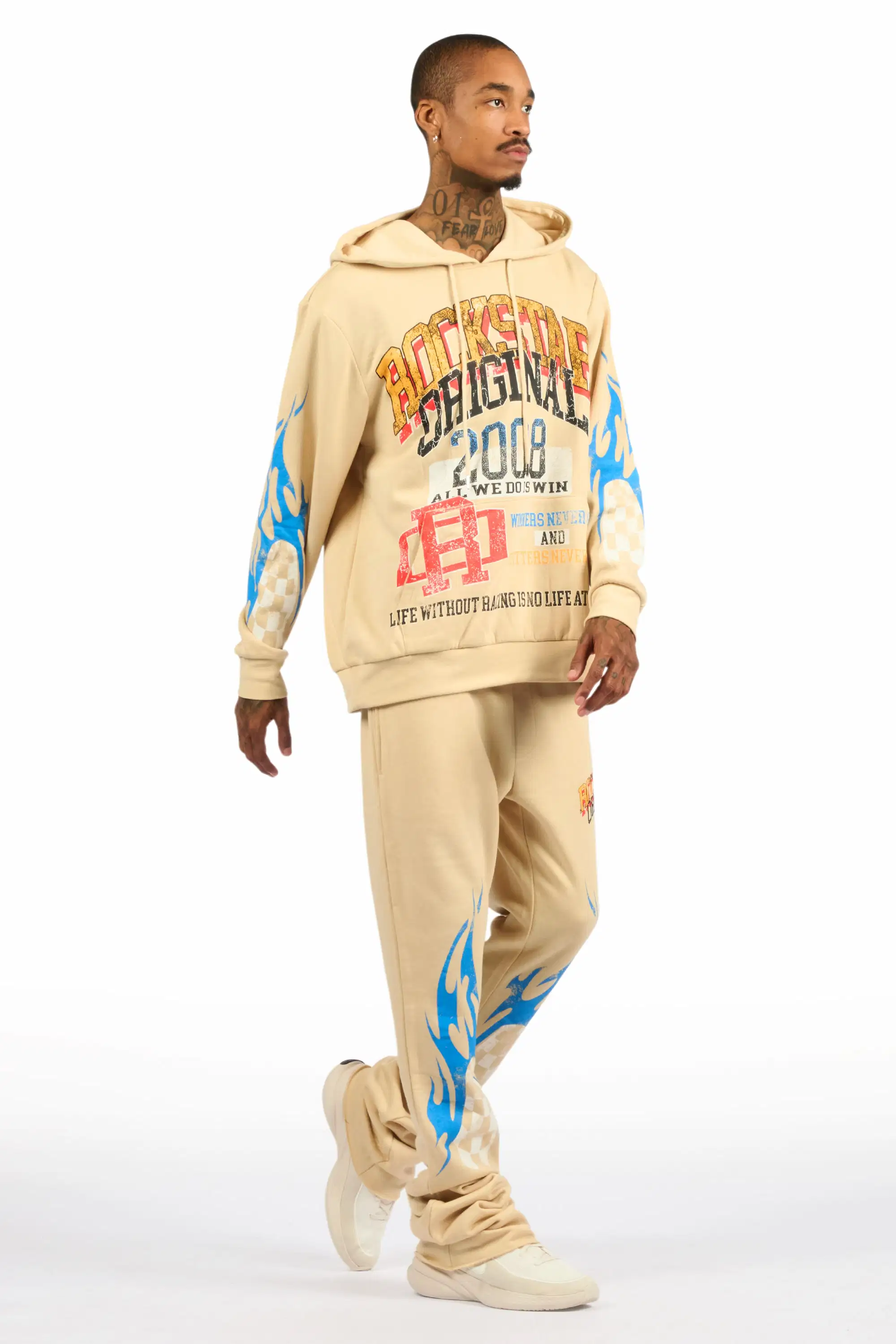 Colorful Race Beige Hoodie Stacked Track Set - Image 2