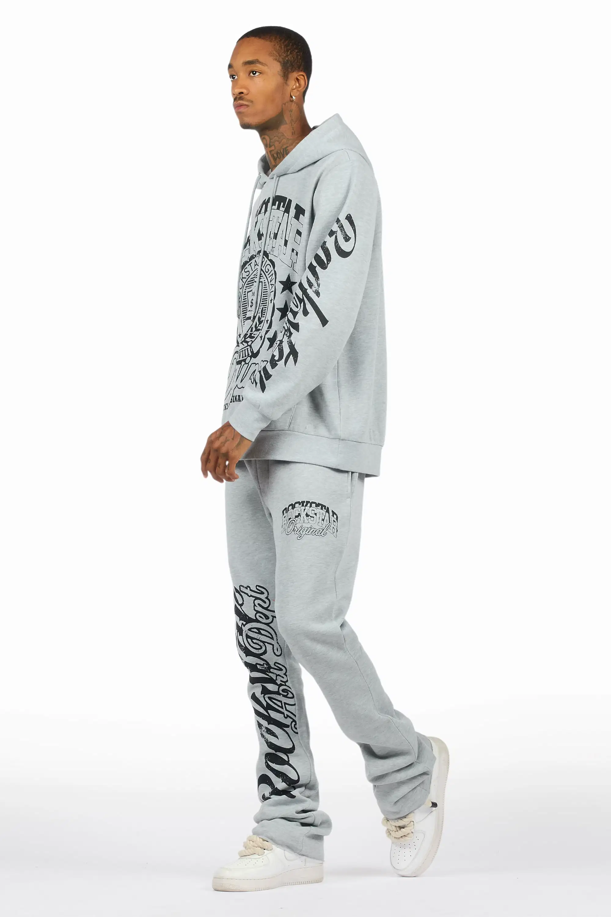 Blazon Heather Grey Hoodie/Stacked Pant Track Set - Image 7