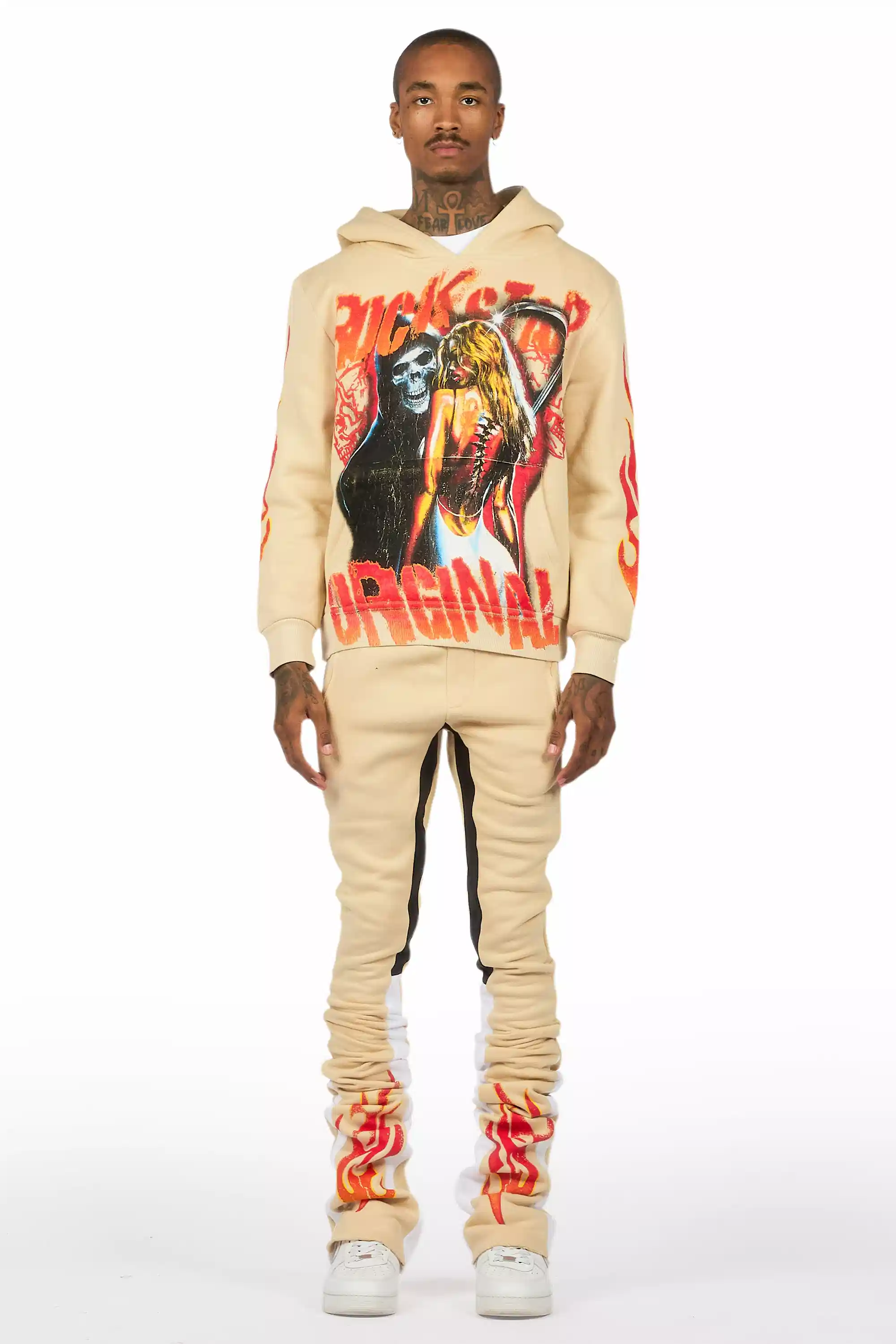 Zo Beige/Red Hoodie/Super Stacked Track Set - Image 2