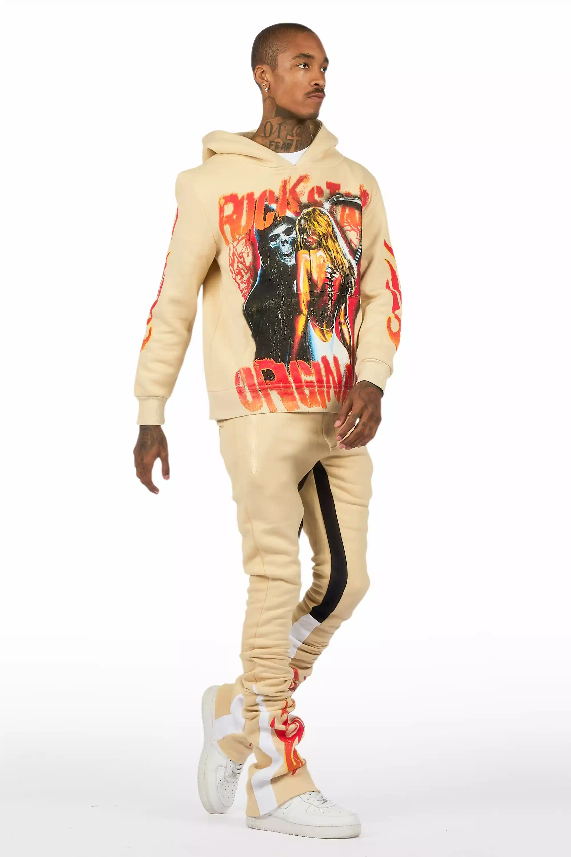 Zo Beige/Red Hoodie/Super Stacked Track Set - Image 4