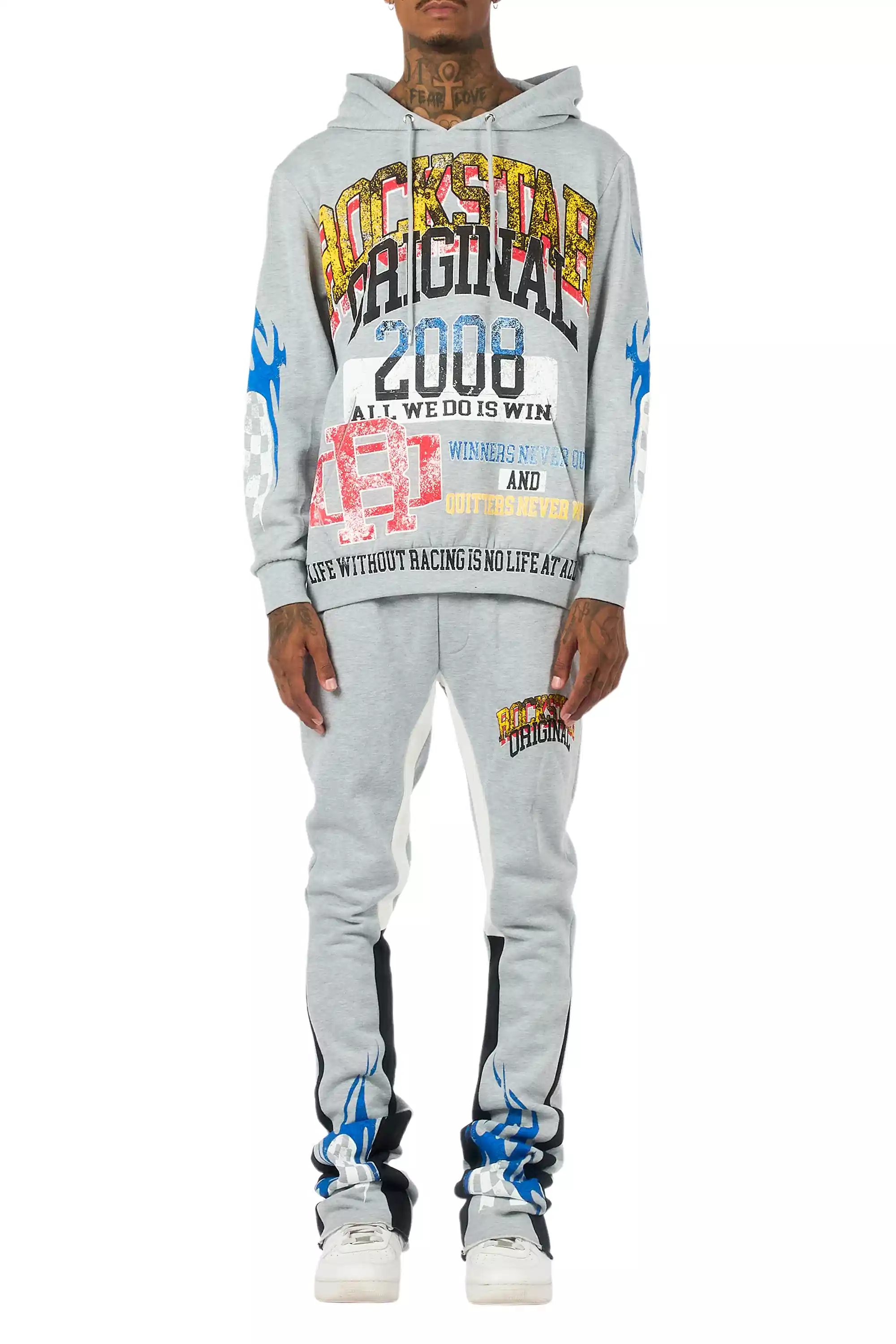 Colorful Race Heather Grey/Black Hoodie Stacked Track Set - Image 10