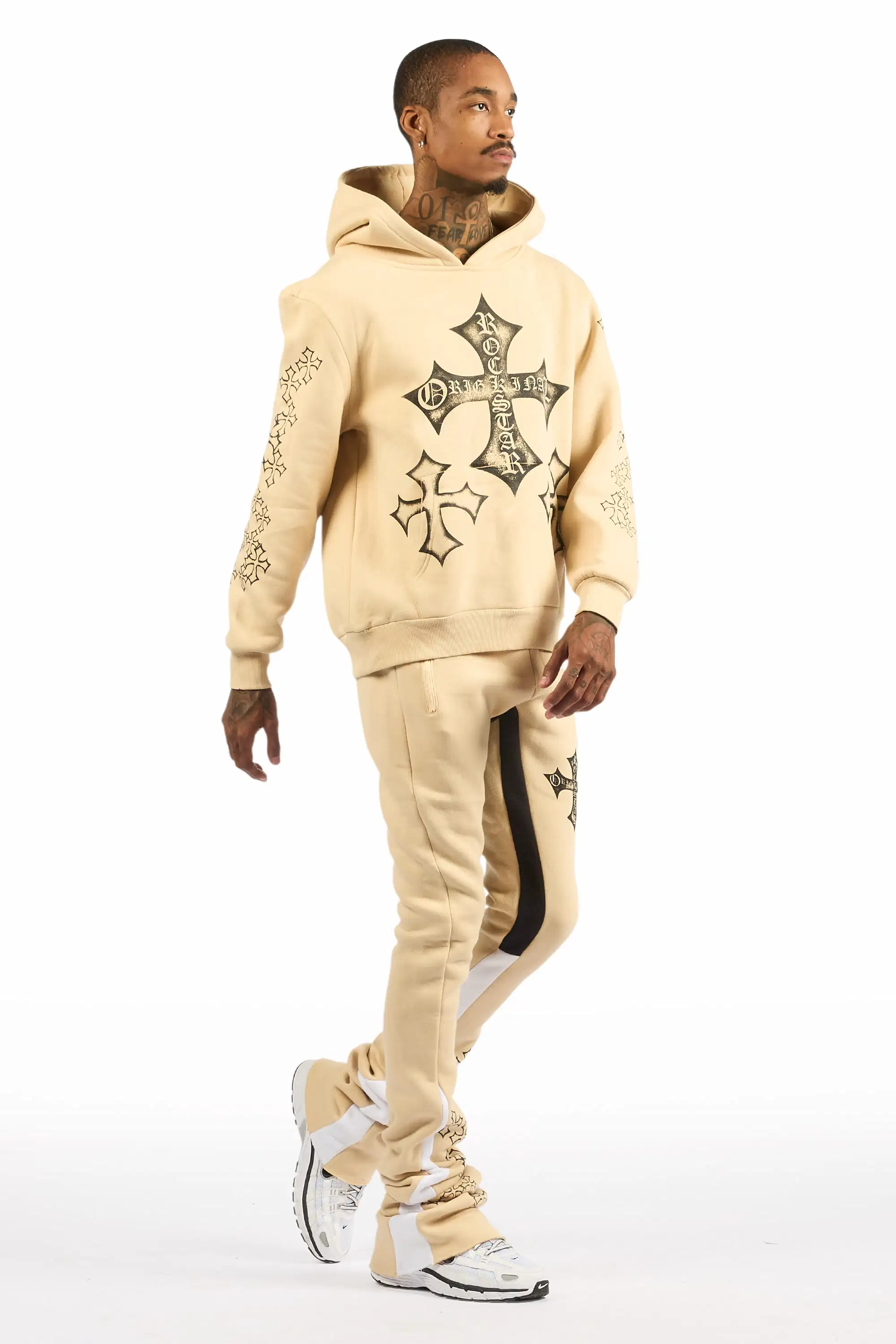 Marzion Beige/Black Hoodie/Super Stacked Track Set - Image 4