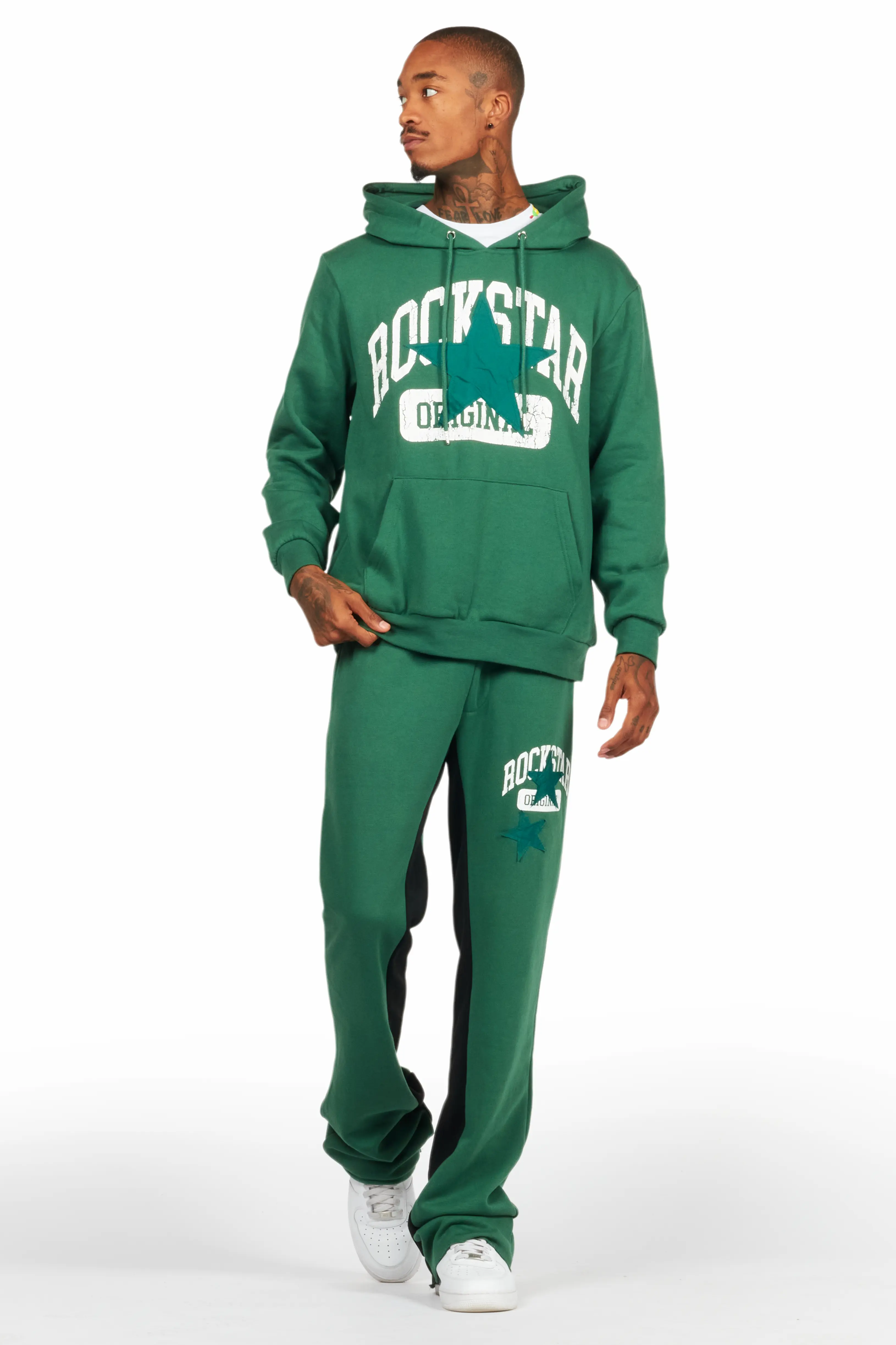 Mallor Green Baggy Stacked Hoodie Track Set - Image 2