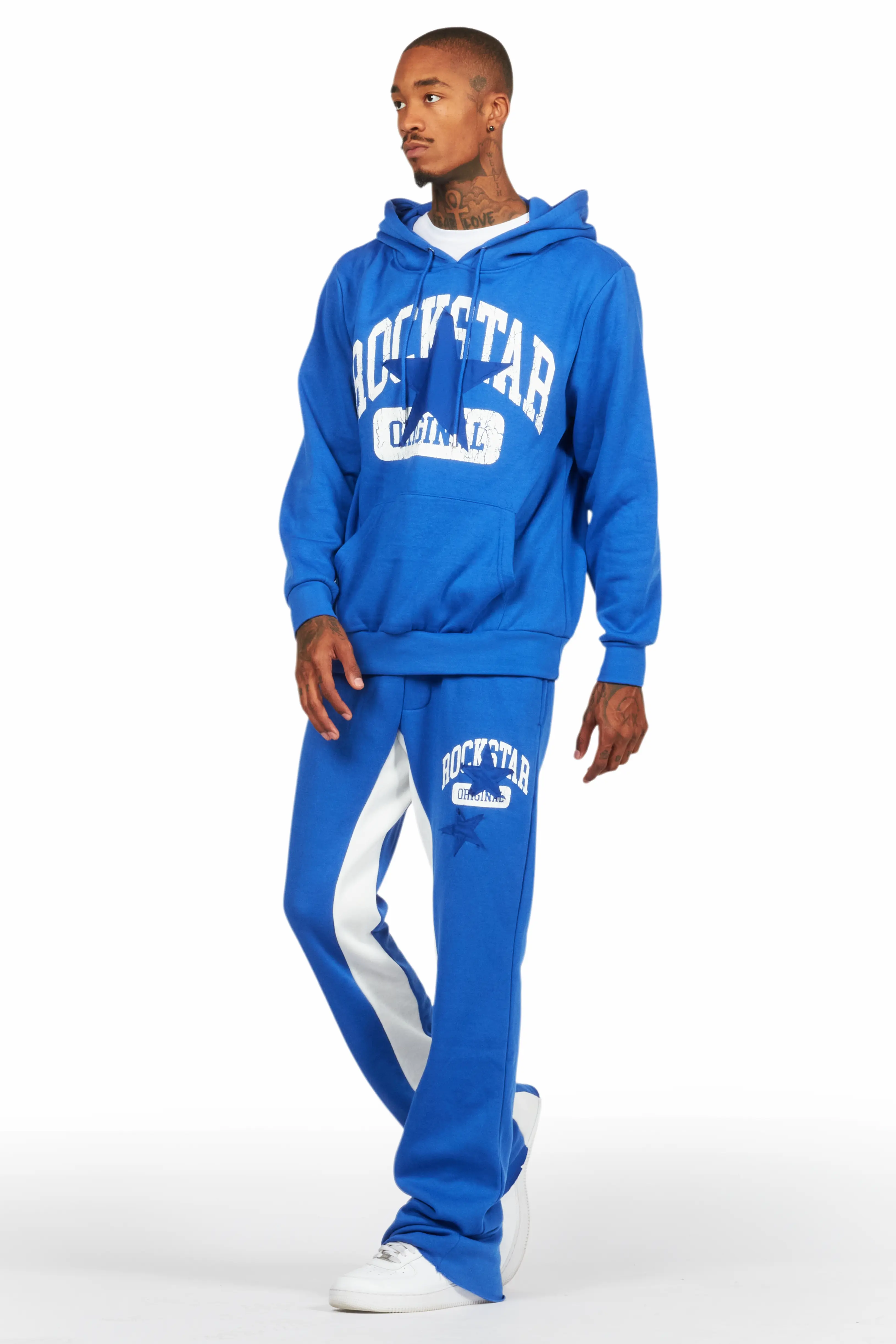Mallor Royal Blue Baggy Stacked Hoodie Track Set - Image 7