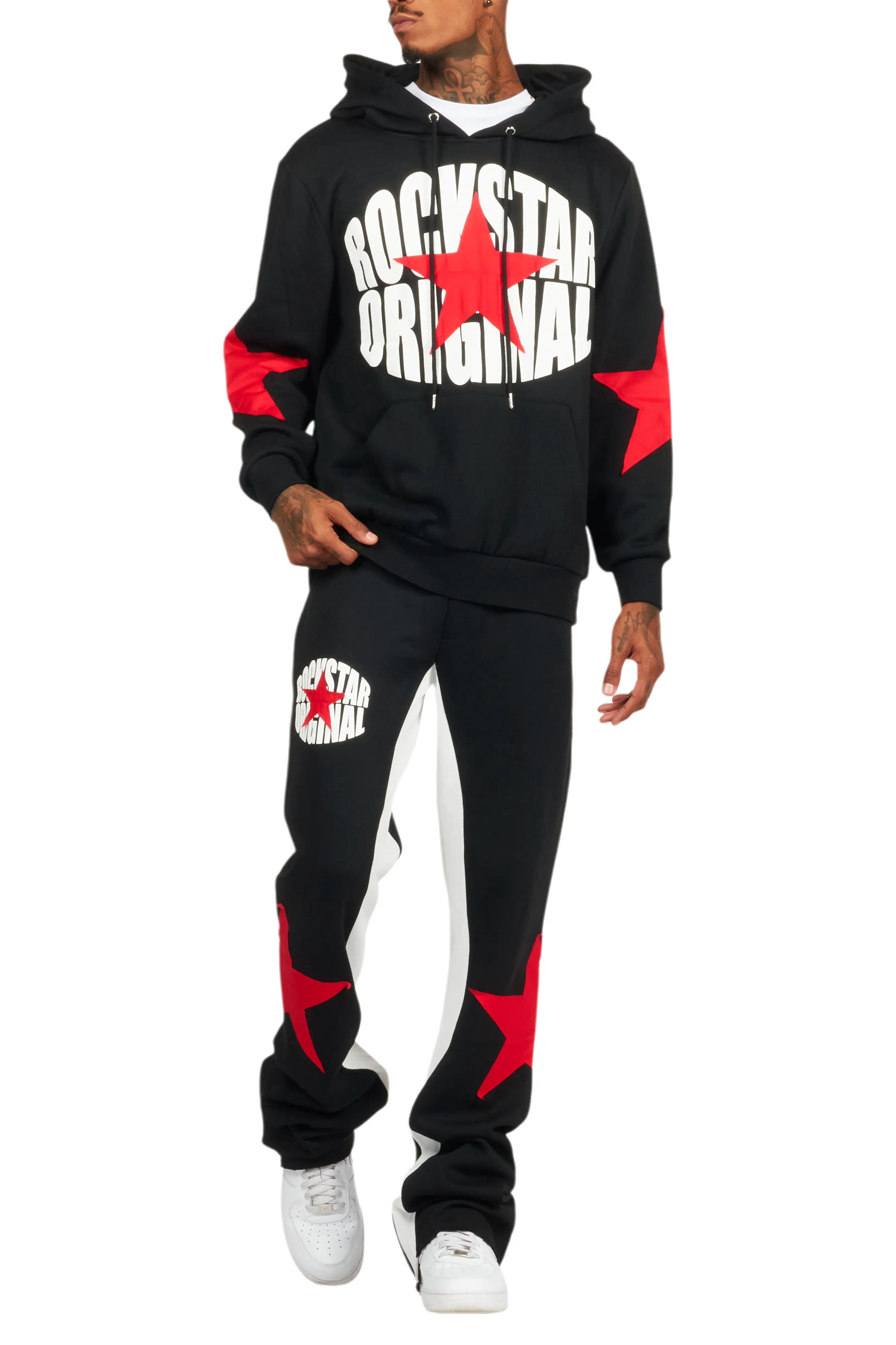 States Black/Red Baggy Stacked Hoodie Track Set - Image 13