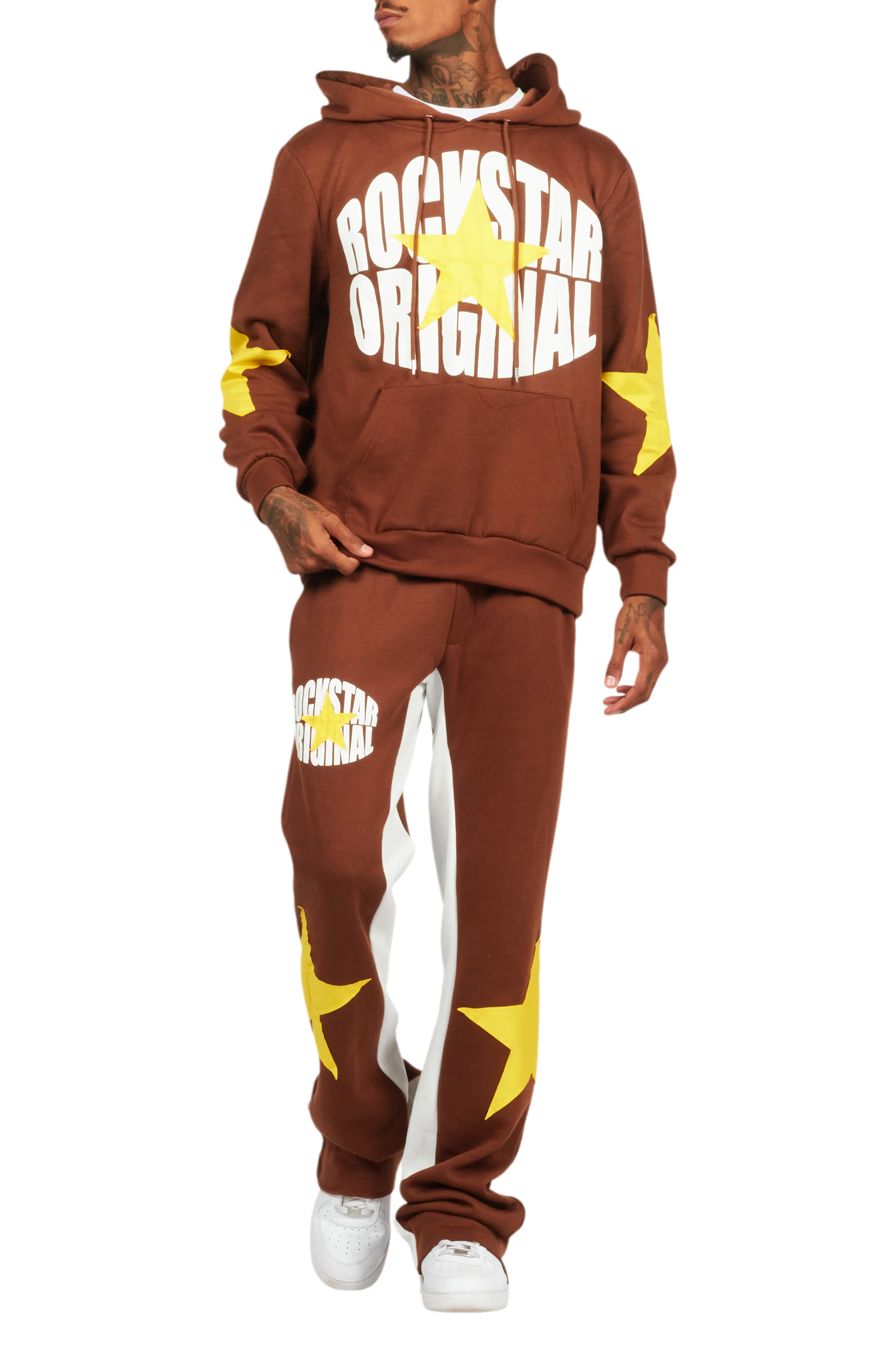 States Brown Baggy Stacked Hoodie Track Set - Image 10