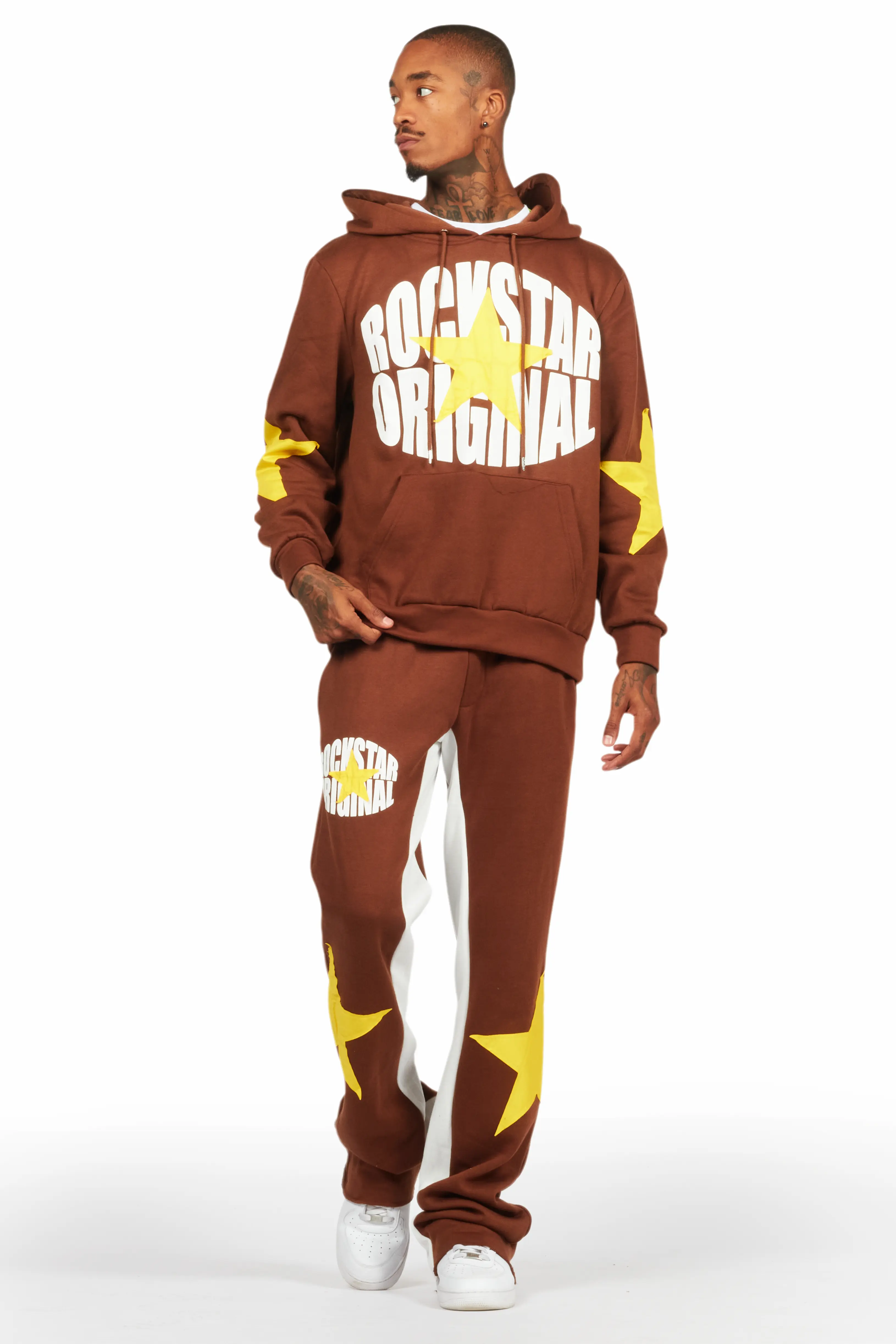 States Brown Baggy Stacked Hoodie Track Set - Image 2